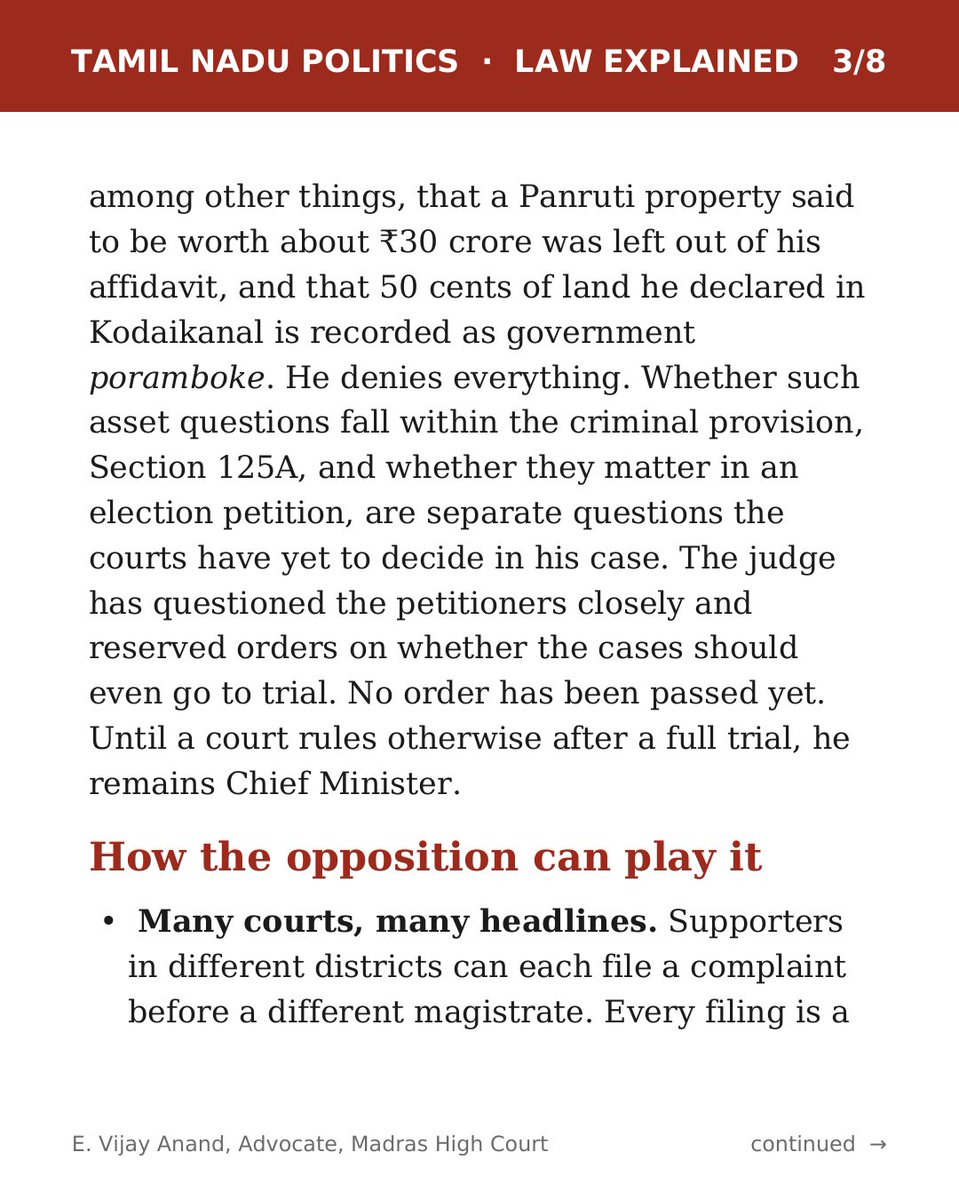 VIJAYANAND_ADV's tweet photo. One Supreme Court ruling, a new weapon for the opposition. How can it be used against Tamil Nadu CM Vijay, and what should really worry him? Law explained for everyone 👇
#TNPolitics #CMVijay #SupremeCourt #ElectionPetition #LawExplained https://t.co/zkaMb41fv5