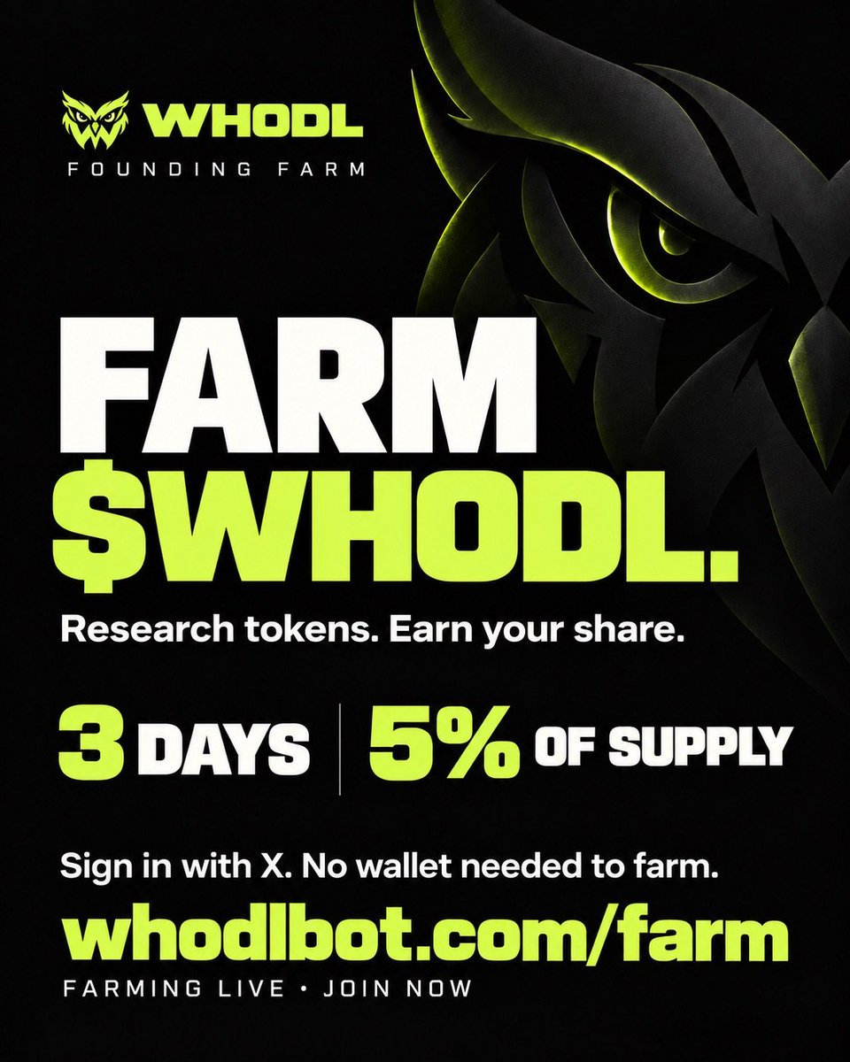 weRHtribe's tweet photo. 🦉 Farm the $WHODL airdrop. Live now.

Doxxed dev @Jake__Shore 6 and 7 figure run rate entrepreneur

3-day farm. 5% of total supply. No purchase. No wallet needed to farm.

WHODL already works. Simply tag the account @WhodlBot as a reply to a post about a coin and it will do deep research across X, on chain, telegram communties and more!

It’s unlimited, give it a try!

1. Join with X: https://t.co/ONvT4f30sJ (not required to use, but required for the air drop qualification)
2. Tag the X account as a reply about a coin post or share an address 
3. Earn points: 3 different tags a day = 10 points.

Invite friends for 10 extra points each. They join through your link, have 10+ X followers and complete a qualifying scan. Up to 25 rewarded referrals.

The clock is running. Join, scan, invite

Get ownership of a crypto project that already has an existing service with a proven dev without the risk of losing money!