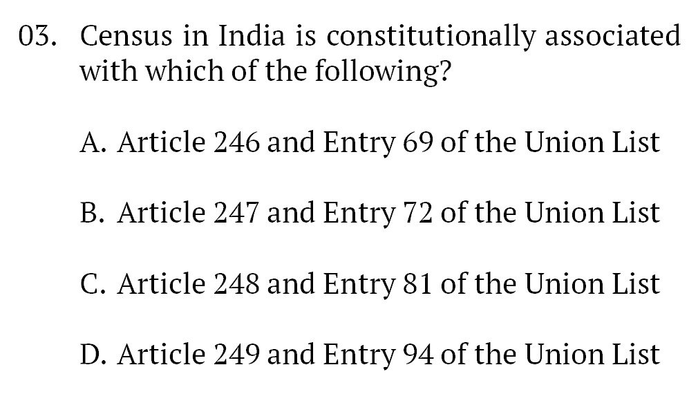 mbtupsc's tweet photo. 𝐏𝐎𝐋𝐈𝐓𝐘 𝐏𝐑𝐀𝐂𝐓𝐈𝐂𝐄 𝐐𝐔𝐄𝐒𝐓𝐈𝐎𝐍

Census in India is constitutionally associated with which of the following?

#𝐔𝐏𝐒𝐂𝟐𝟎𝟐𝟕 #𝐂𝐀𝐏𝐅 #𝐍𝐃𝐀 #𝐂𝐈𝐒𝐅 #𝐂𝐃𝐒 https://t.co/YXG39fIvif