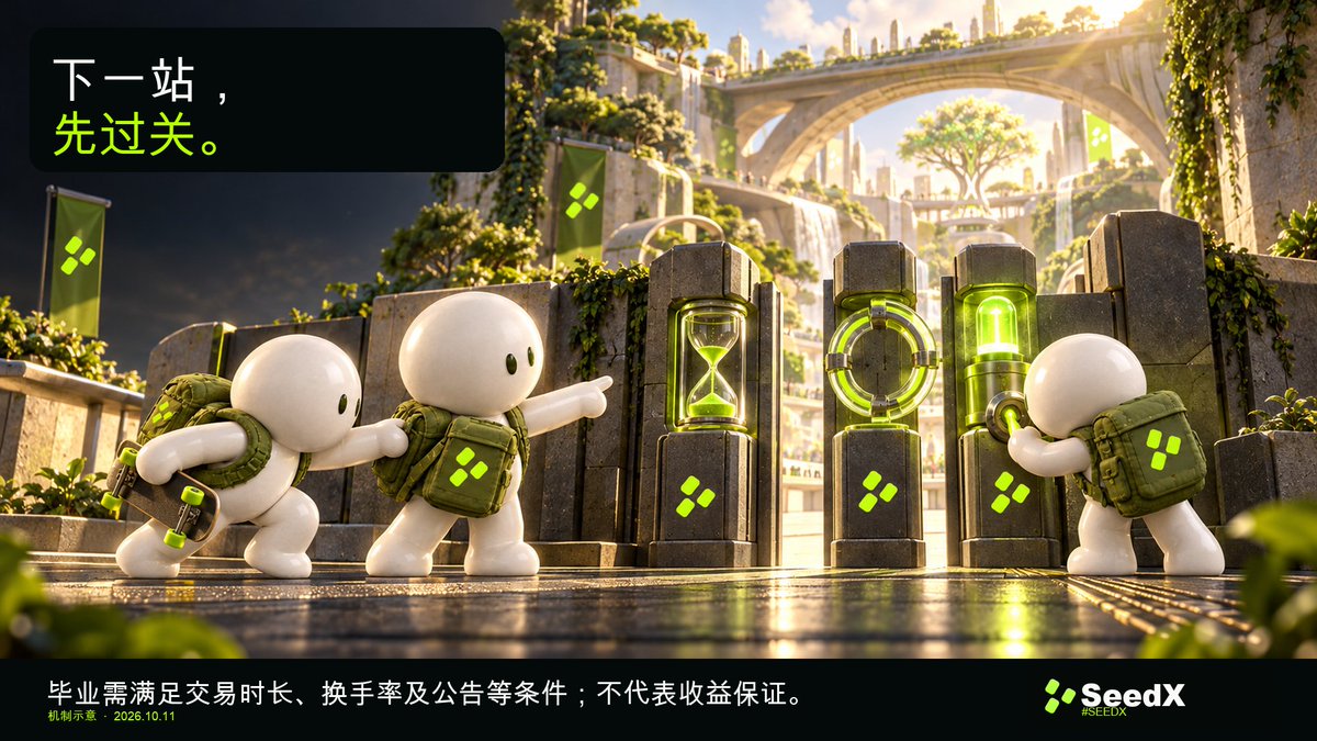 SeedX_CN's tweet photo. 小白人带着滑板想冲向下一站,朋友先指了指闸门。🛹
SeedX 的“毕业”是满足交易时长、换手率、公告等条件后的阶段迁移,不等于上市或收益。你最想先搞懂哪一关?#SeedX #AI #Onchain https://t.co/yhyXpj5VPO