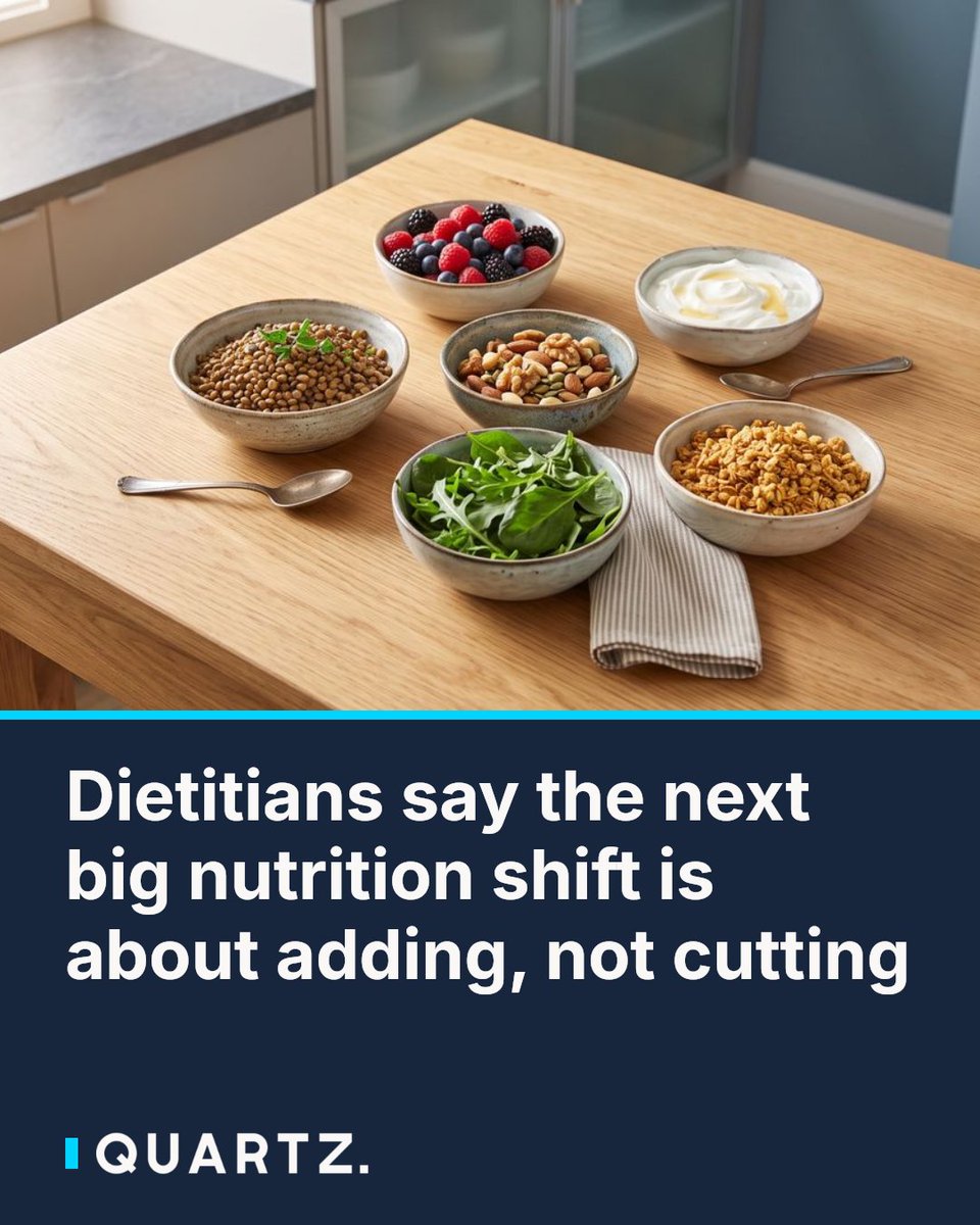 qz's tweet photo. Dietitians say the next big nutrition shift is about adding, not cutting
Forget restriction — the trends shaping what we eat next are built around more protein, more fiber, and more fermented foods. Dietitians who see what people act
#NutritionTrends #GutHealth #ProteinAndFiber https://t.co/Lzc62J7zZf