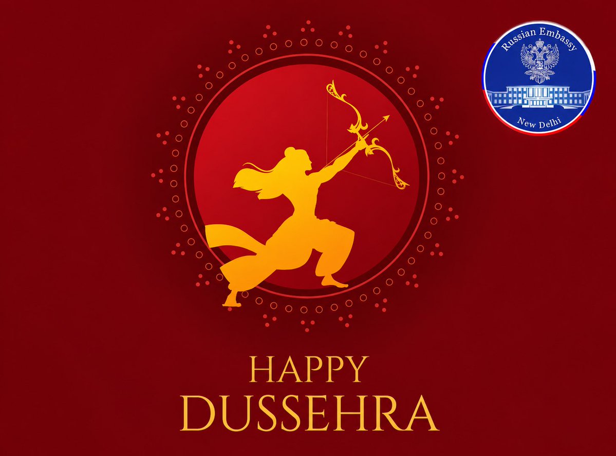RusEmbIndia's tweet photo. 🥳 Happy #Dussehra to all our Indian friends and colleagues!

#India
#DruzhbaDosti https://t.co/ZppR1UvAI6