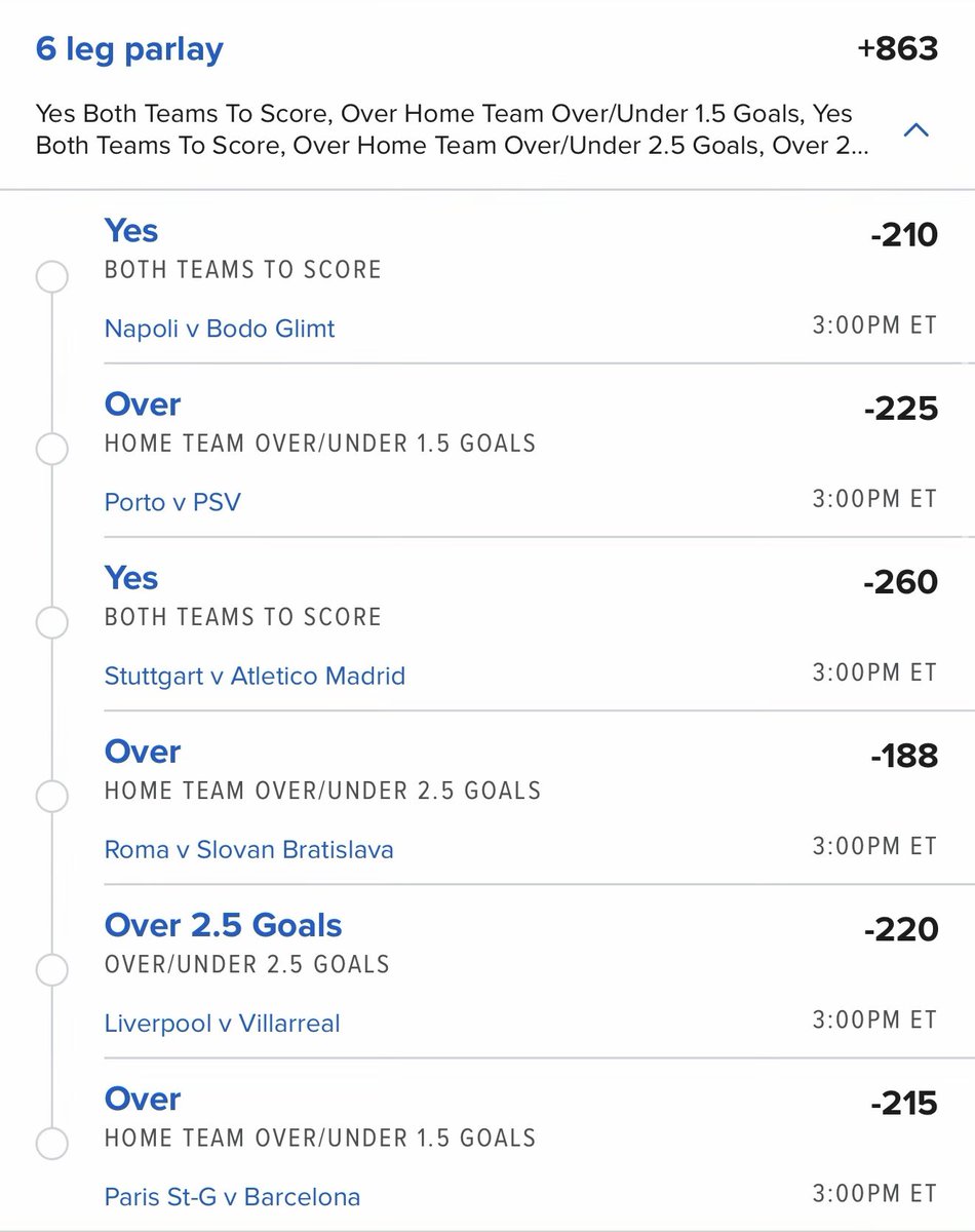 Pickwith456's tweet photo. Champions League Parlay ⚽️

(+863) 

Leave a like if you’re tailing. https://t.co/hT04g7yjjh