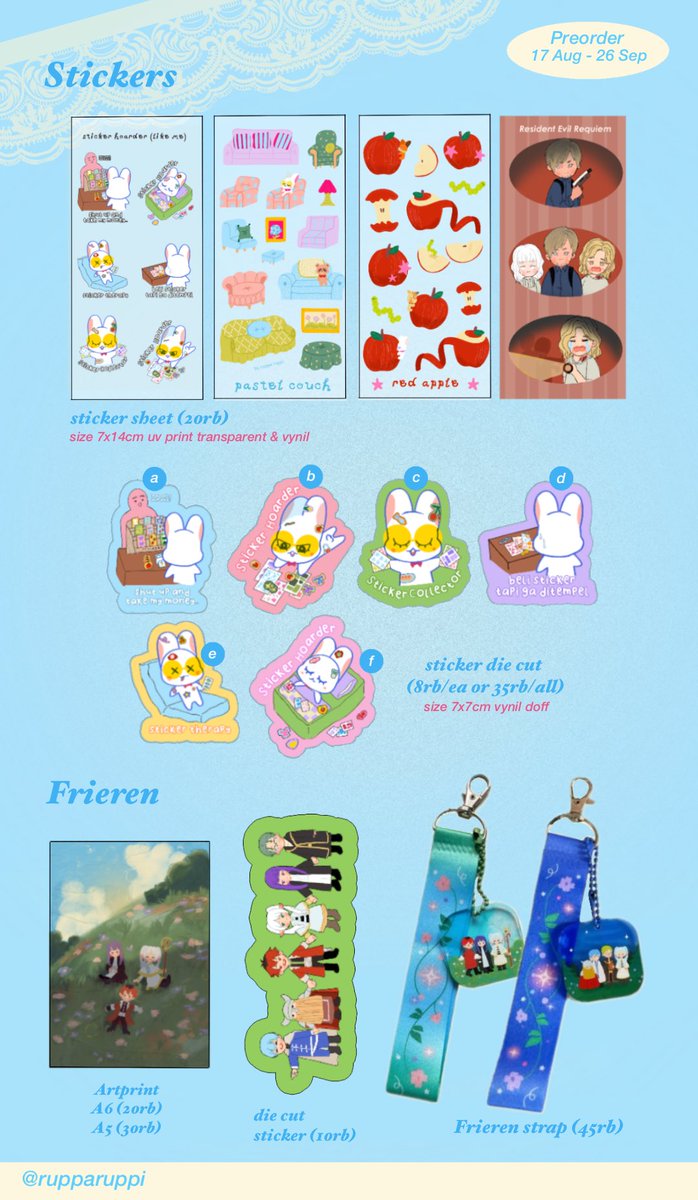 rupparuppi's tweet photo. (RT &amp; Like are appreciated🫶🏻)
my OTS CF23 catalogue is here!

Table D25-ab
Both days 
⭐️original, witch hat atelier, frieren, minky momo, RE

#comifuro23 #cf23 https://t.co/ZcTmafcv1f