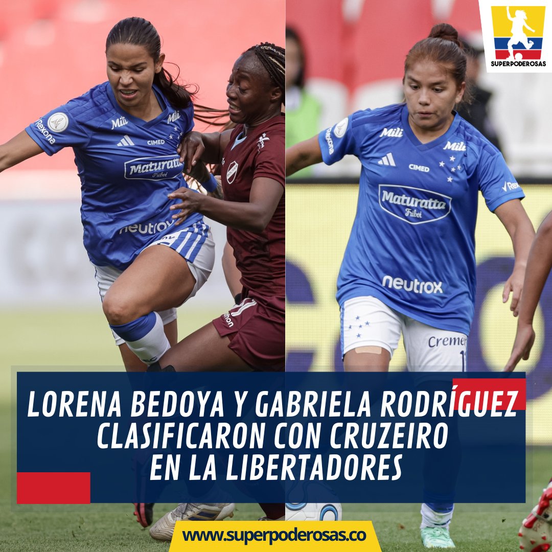 _superpoderosas's tweet photo. #ColombianasEnLibertadores 🇨🇴🌎 | Con Lorena Bedoya titular disputando los 90' y Gabriela Rodríguez ingresando al 46', Cruzeiro 🇧🇷 venció 3-0 a Bolívar 🇧🇴 y clasificó a Cuartos de Final de la @LibertadoresFEM 🏆⚽️ a falta de una fecha.

🆚️ Próx. rival: Olimpia 🇵🇾

📸 @CONMEBOL https://t.co/mLTbqw8UsZ