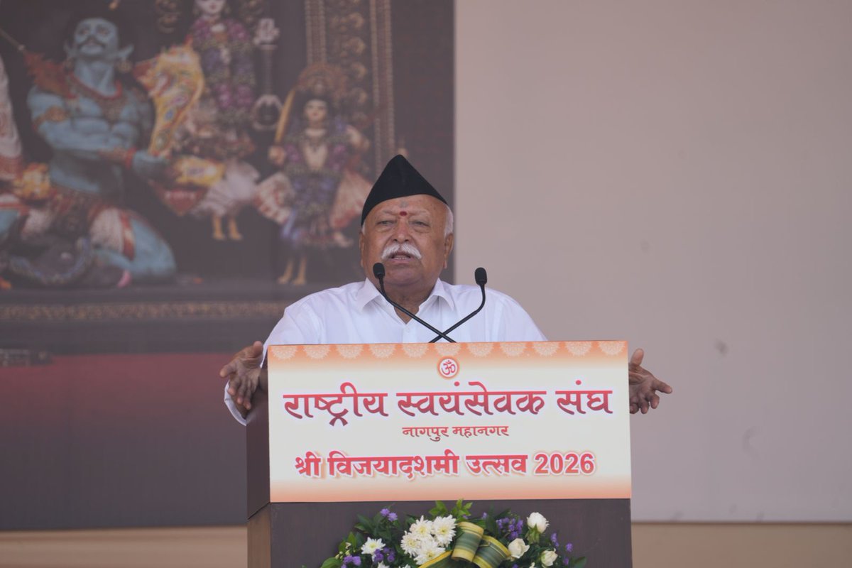 RSSorg's tweet photo. Bhārat has, since time immemorial, nurtured a spiritual tradition continually illuminated and strengthened by the direct realisations of countless spiritual luminaries. This tradition teaches us that while the diversity of creation is natural and ever-changing, the underlying unity of all existence is an eternal, immutable truth. - Dr. Mohan ji Bhagwat at RSS Nagpur #Vijayadashami Utsav