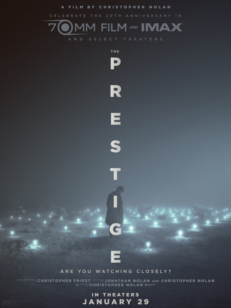 DisneyStudios's tweet photo. Celebrate the 20th anniversary of Christopher Nolan’s The Prestige, reappearing in select theaters on 70MM film and IMAX on January 29. https://t.co/BLYllejMfR