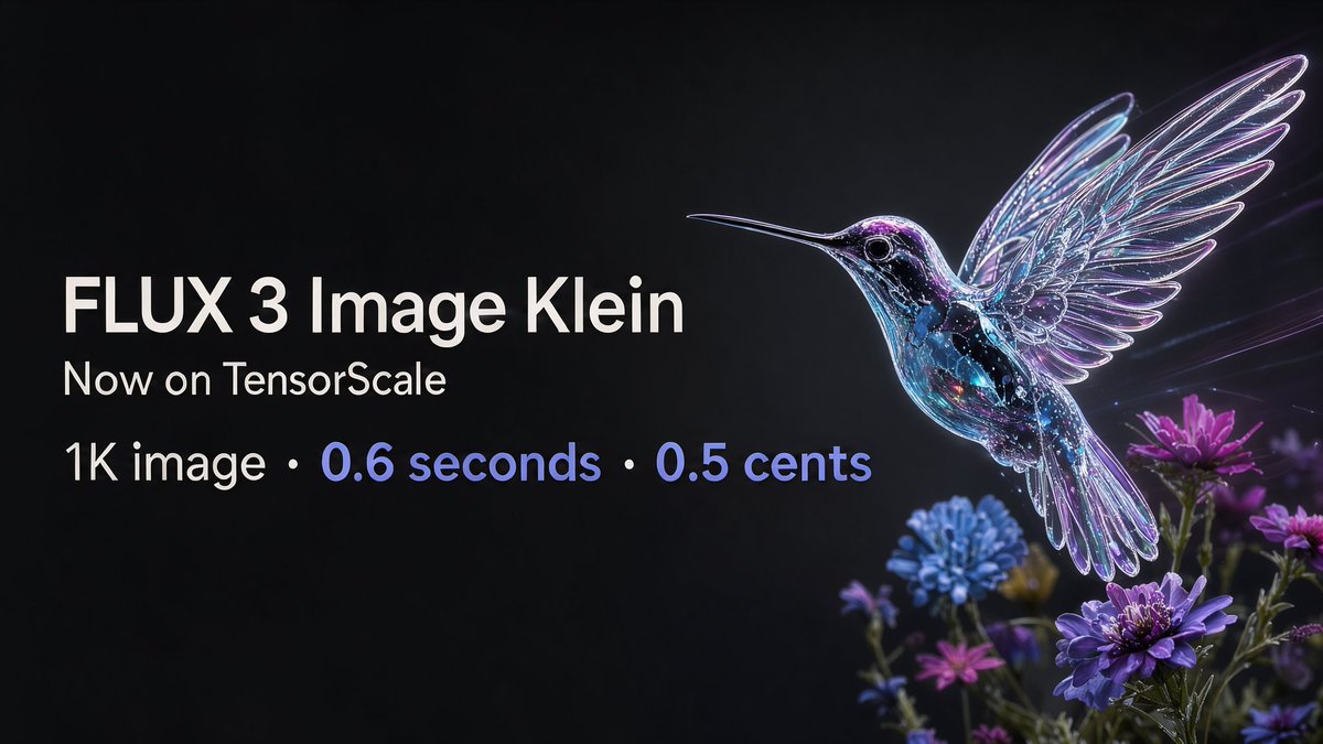 YaoZhangX's tweet photo. FLUX 3 Image Klein is now available on TensorScale! https://t.co/b4Y2V4j1Y6