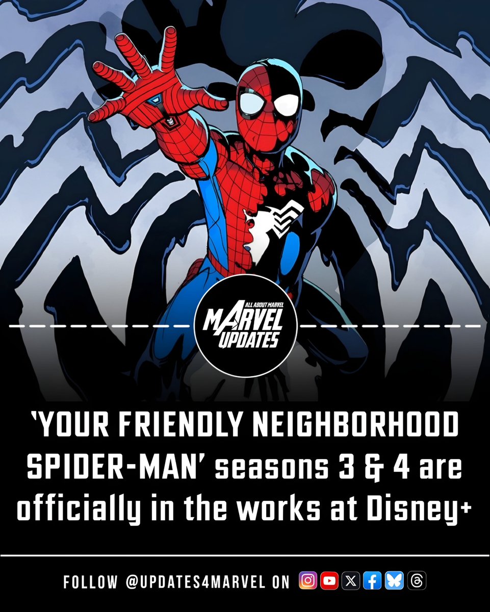 Updates4Marvel's tweet photo. ‘Your Friendly Neighborhood Spider-Man’ Is Getting Seasons 3 and 4!

Marvel’s animated Spider-Man series is officially moving forward with two more seasons on Disney+.

#YourFriendlyNeighborhoodSpiderMan #Marvel #SpiderMan https://t.co/pXtAflWs3F