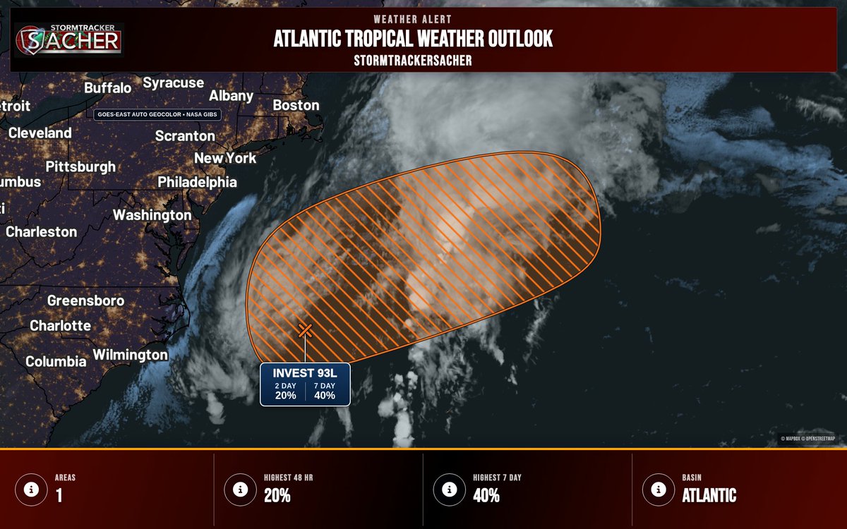 TrackerSacker's tweet photo. Atlantic TWO: 1 area. #1 48h 20% / 7d 40%. https://t.co/pMQ5UUXcfX