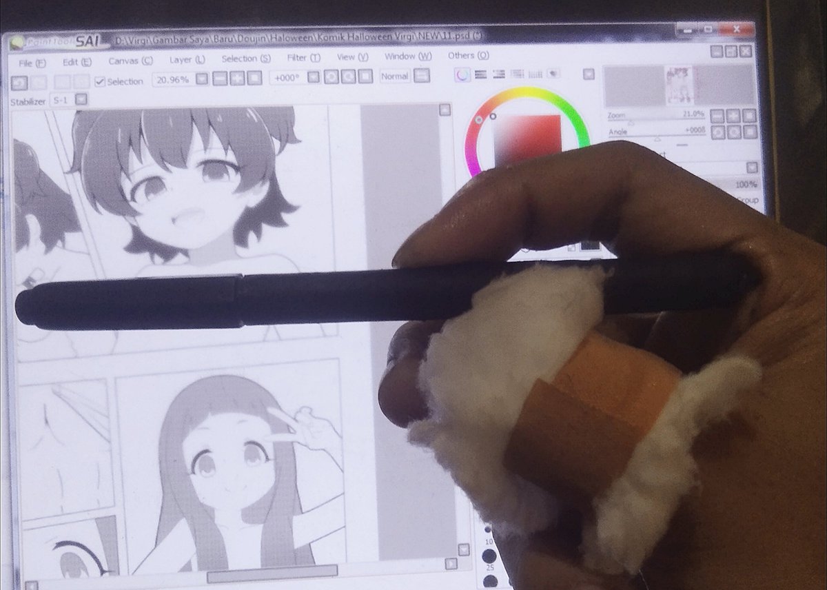 VirgiSuou's tweet photo. Akhir-akhir ini aku jarang menggambar karena jari jempolku putus karena kecelakaan kerja. Wkwkwk https://t.co/xGNhv6L1JW