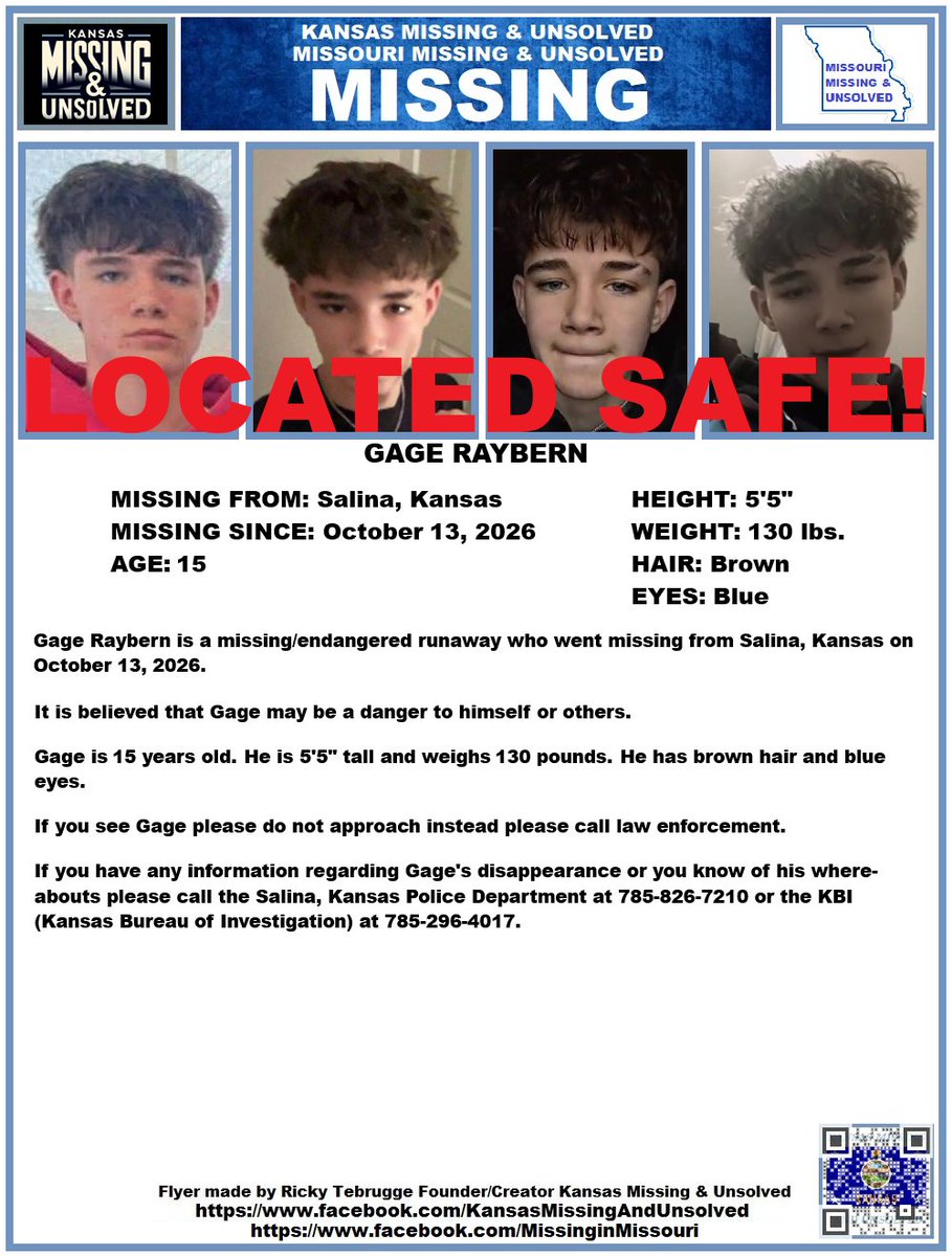 KansasMissing's tweet photo. GAGE HAS BEEN #LOCATED SAFE!!! THANK YOU TO ALL WHO SHARED HIS FLYER!!!

#KansasMissing
#KansasMissingPerson 
#MissingInKS
#MissingInKansas
#MissingKansan
#Salina
#Kansas 
@AnnetteLawless https://t.co/7xDEooHHS6
