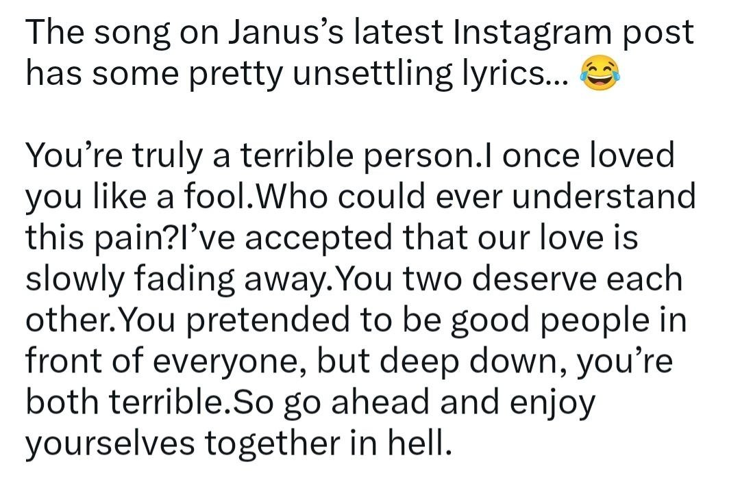 Beckend1cklover's tweet photo. @OnlyFor_Becky Janus posted this song 
He knows 😉😉 
After unfollowing no coincidence photo!
After so many photo's of them wearing couple items https://t.co/Aggesiksuz