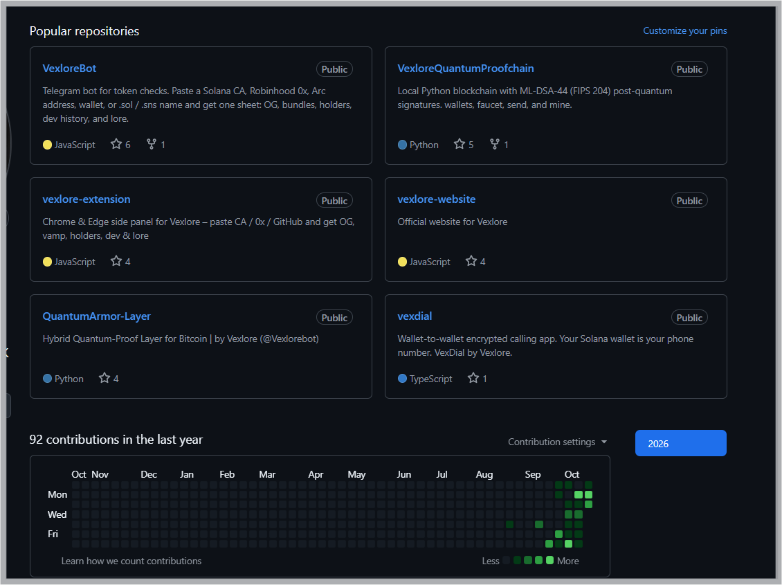 Vexlorebot's tweet photo. QuantumArmor v0.3 is live.

Merkle-Lamport multi-use under a single 32-byte root.
Hybrid ECDSA + hash-based quantum path.
No soft fork. No hard fork. No waiting.

Apply armor to any UTXO right now.
Shor is coming. Most still sleep.

Armor up.
https://t.co/qXAmouyZ1V

Illusion broken.
Dw8i5w3XCQqoUaYEphEaU5dzRw2mHyKpDqWmMPoJpump solana:Dw8i5w3XCQqoUaYEphEaU5dzRw2mHyKpDqWmMPoJpump