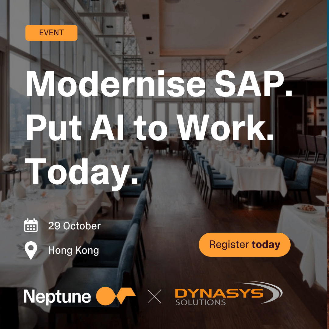 NeptSoft's tweet photo. What if you could modernise SAP without waiting for the perfect moment?

See how businesses are putting modern applications, connected processes and AI to work across their existing SAP landscape.

👉 Register: https://t.co/uOjyOGGiDV
#SAP #AI #NeptuneSoftware #HongKong https://t.co/sDg1HBdmg5
