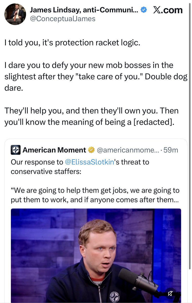 bradleydevlin's tweet photo. To no surprise, James Lindsay has taken the side of @ElissaSlotkin after she called to prosecute essentially everyone who has worked for and alongside MAGA! https://t.co/gMb6Wf5Cwz
