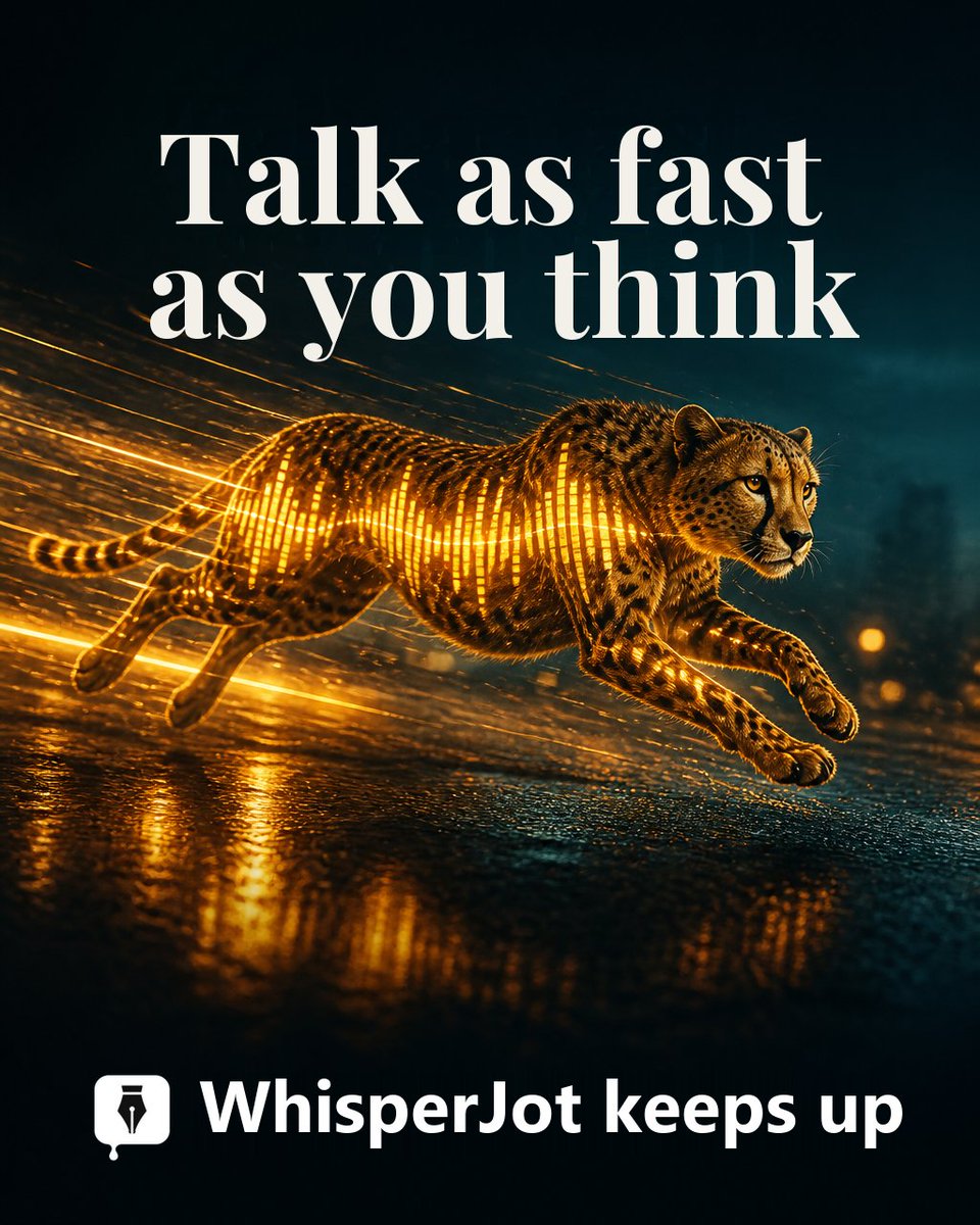 whisperjot's tweet photo. Your thoughts sprint. Your fingers jog.

Hold one hotkey, speak, and WhisperJot types it into whatever app you're in.

Try today: https://t.co/6kVyW52pw7 https://t.co/4YSsG21Xn7