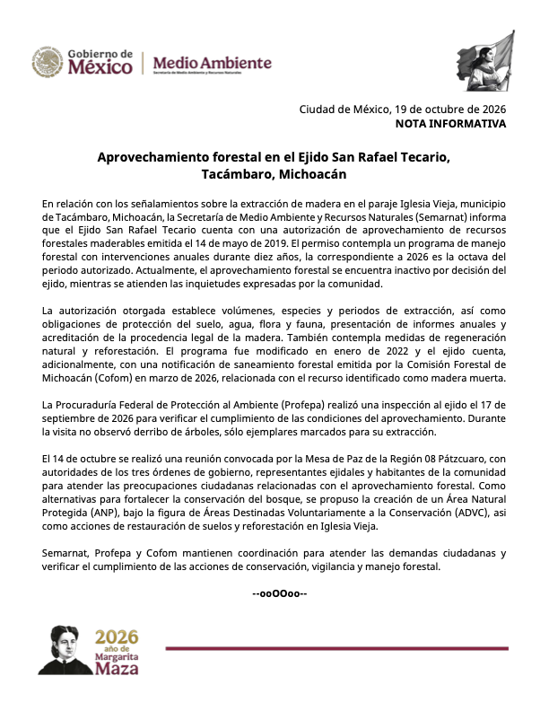 SEMARNAT_mx's tweet photo. 📌 #NotaInformativa | Aprovechamiento forestal en el Ejido San Rafael Tecario, Tacámbaro, Michoacán.

➡️ https://t.co/YM7BPoOa7y
#SomosMedioAmbiente https://t.co/r7knwuXDmY