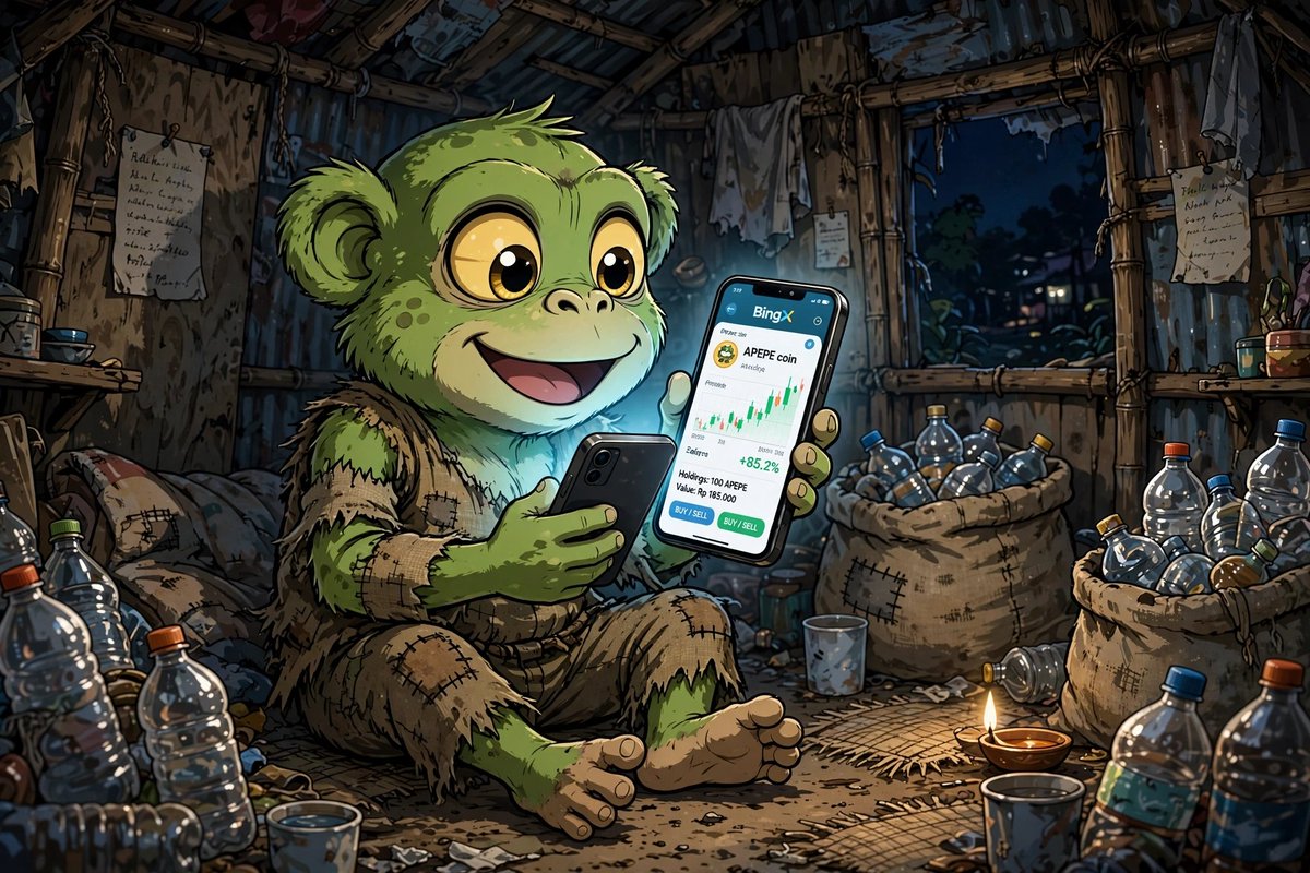 viseweb3's tweet photo. From trash collector to Lambo owner! 🐸
This is APEPE's journey - collected bottles for $2, discovered APEPE on BingX, traded with last money, now +1000% and rich! 🚀💰

MEME WITH APEPE. TRADE WITH BingX

@BingXOfficial @apepeofficial

#APEPE #BingX #MemeContest #CryptoStory https://t.co/yoLIImHXIX