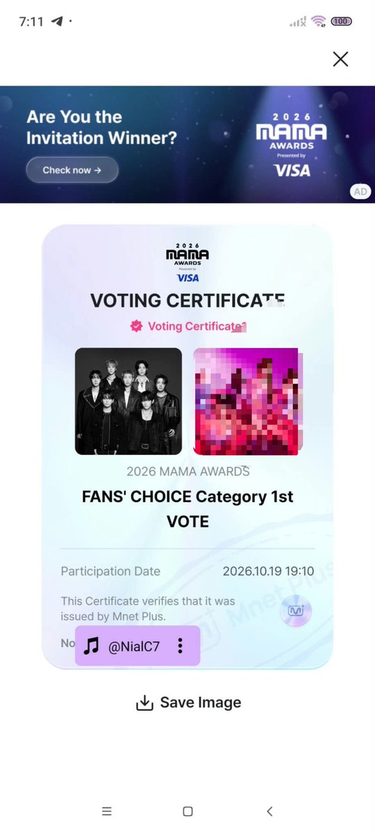 NialC7's tweet photo. No se olviden borrar el código. 🫠

I am voting for #BTS for Fan’s Choice Male at #2026MAMAVOTE https://t.co/ne7psoXjlQ