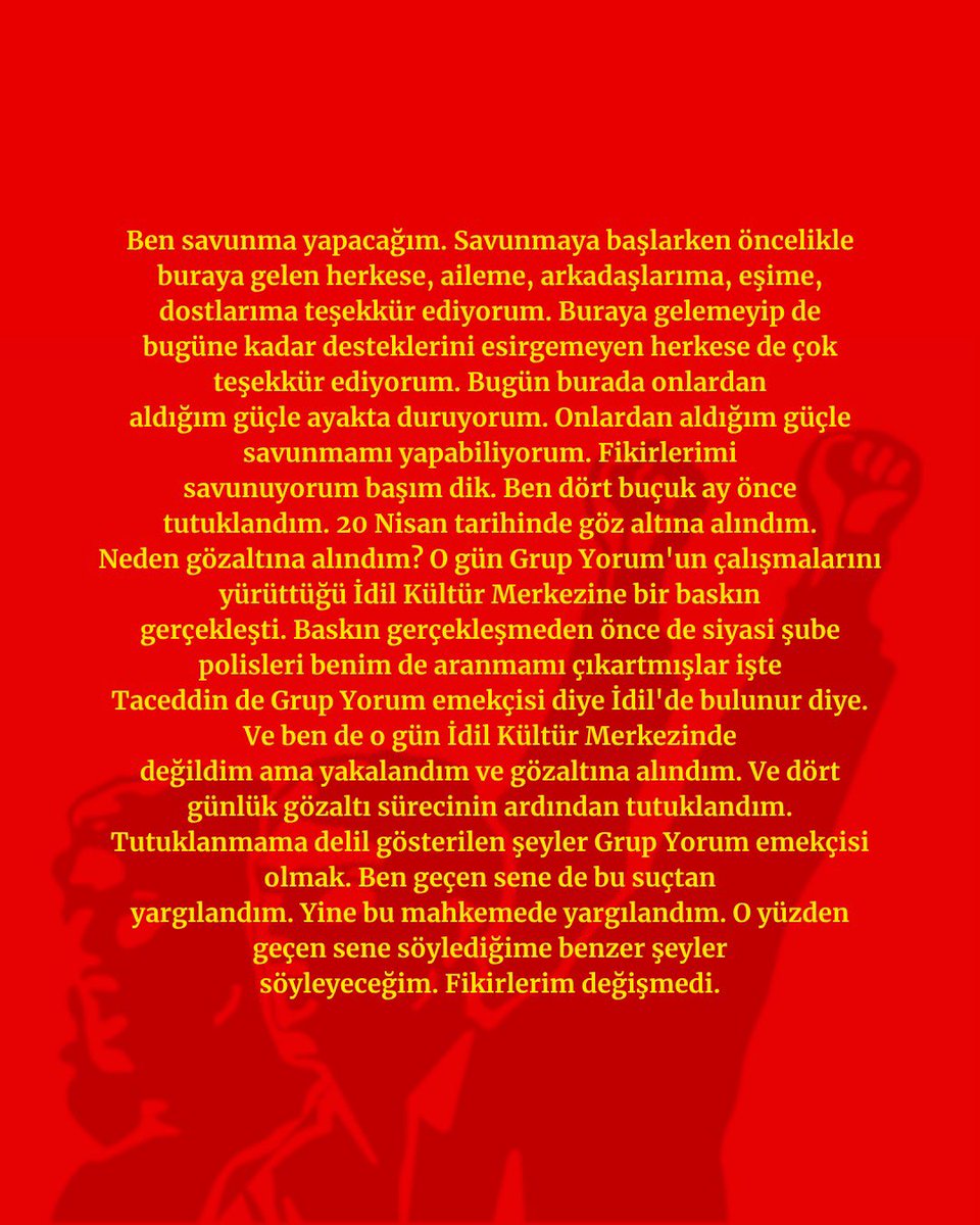 Devgencliler25's tweet photo. Dev-Gençli Taceddin Erol Şahin, 175 gündür açlık grevinde! 10 Eylül 2026’da görülen duruşmasında yaptığı savunmayı siz, halkımızla paylaşıyoruz! 

Yaşasın Dev-Genç, Yaşasın Dev-Gençliler! https://t.co/vd3HnJLxHk