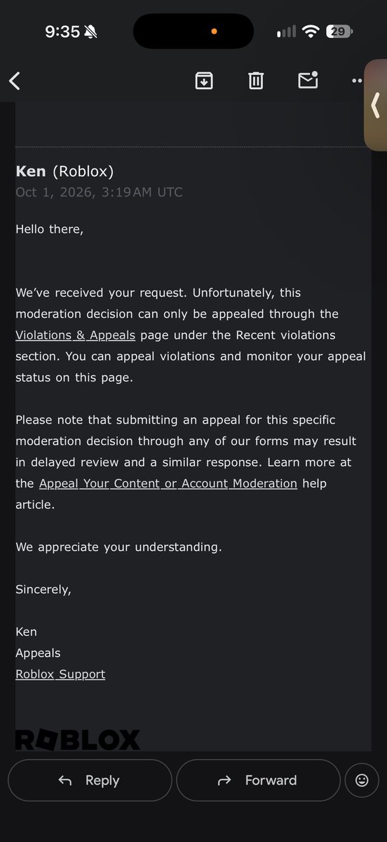wavyicl's tweet photo. I’m lost my appeals still keep getting auto denied, my appeal window is closing in a week and I haven’t been able to reach a human moderator I keep getting these generic responses I don’t own or operate the account I’m linked to I need help please @Roblox @MaximumADHD @KreekCraft https://t.co/L5AcIHcLCM