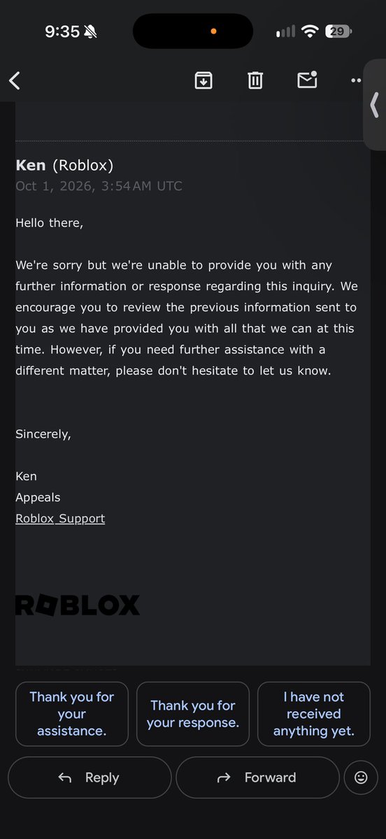 wavyicl's tweet photo. I’m lost my appeals still keep getting auto denied, my appeal window is closing in a week and I haven’t been able to reach a human moderator I keep getting these generic responses I don’t own or operate the account I’m linked to I need help please @Roblox @MaximumADHD @KreekCraft https://t.co/L5AcIHcLCM