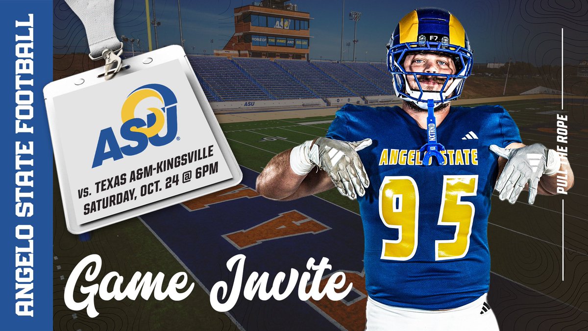 BrockPeters0n's tweet photo. Thank you @RobMessinger for the game day invite on Saturday vs Texas A&amp;M-Kingsville! Can’t wait to see what game day is like @AngeloStateFB! 

@cockerill_mike @CoachHageyIII https://t.co/Qz6ZeHcgvl
