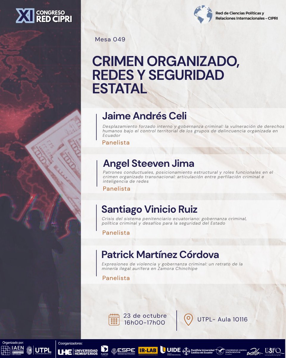 REDCIPRI's tweet photo. Segunda franja horaria en UTPL 🗓️‼️

No te pierdas de estas mesas y paneles que abarcan temáticas desde tecnología y poder, crimen organizado, género y populismo hasta innovaciones metodológicas 🙌🎙️ https://t.co/7bzxeovEWR