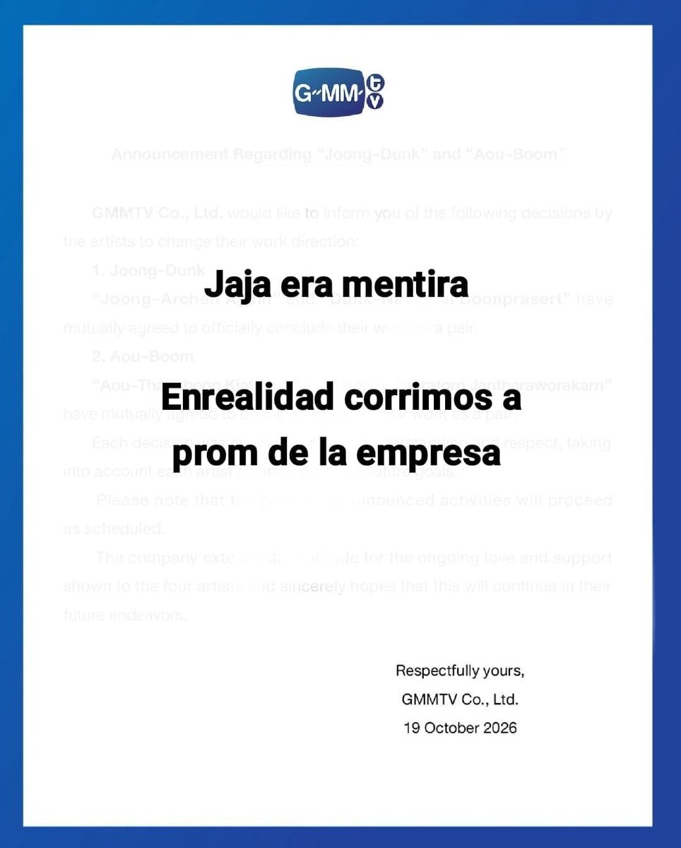 polenta_PPWnm's tweet photo. Ya salió otro comunicado de la GMMTV https://t.co/LxVbilz7Up