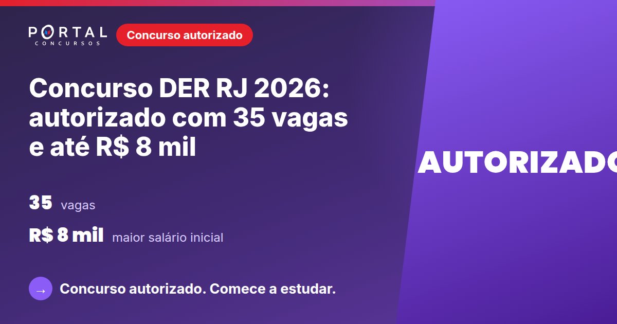 blogdoportal's tweet photo. Concurso DER RJ 2026: autorizado com 35 vagas e até R$ 8 mil
Concurso DER RJ é autorizado com 35 vagas para engenheiro e técnico e salários de até R$ 8.013. Veja cargos, histórico e próximos passos.
Leia: https://t.co/RlFklOyiia #ConcursoDER https://t.co/ftJANqvOd8