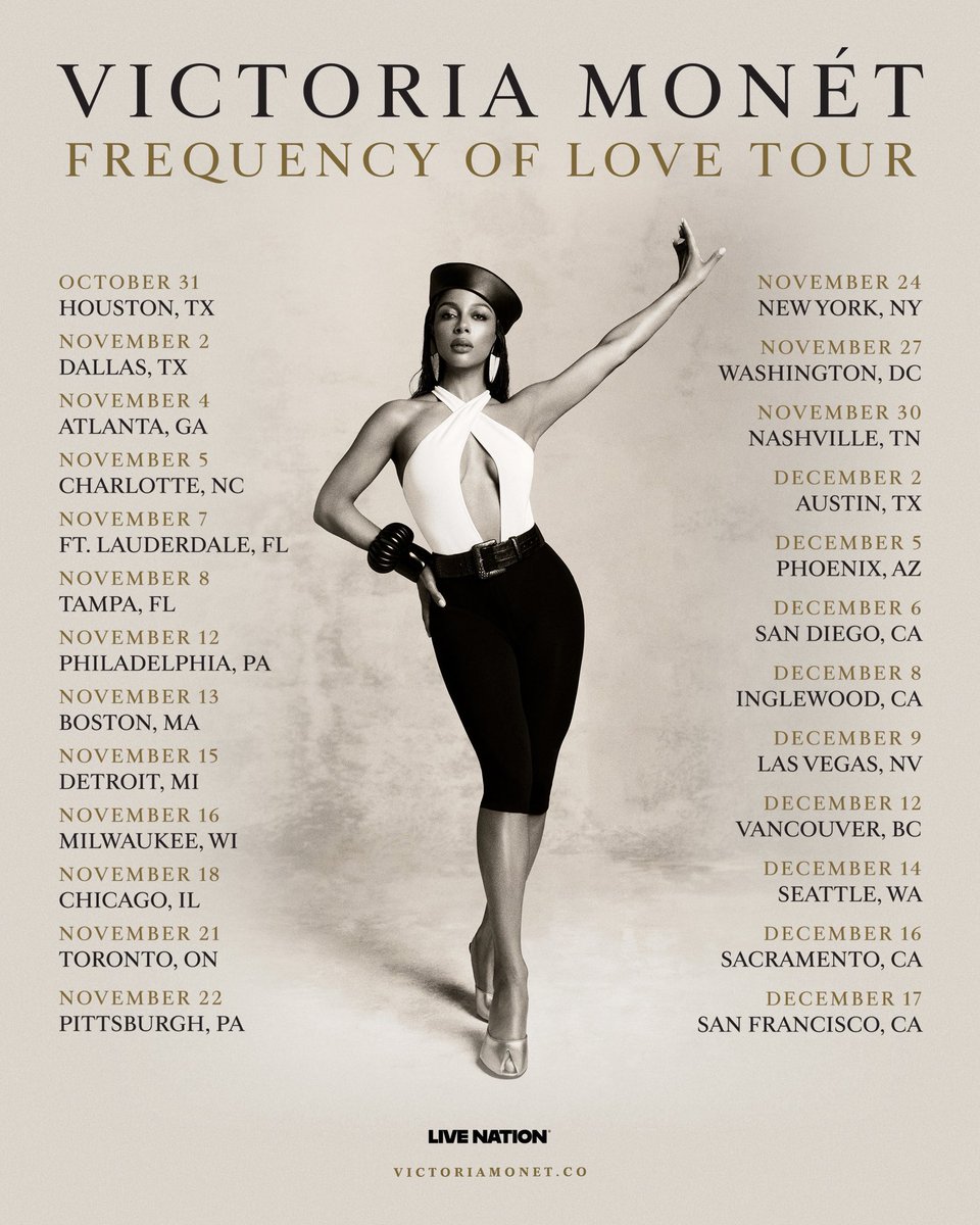 VictoriaMonet's tweet photo. Due to unforeseen production challenges in our two outdoor venues and the size of venue in Nola, my Raleigh and New Orleans dates will no longer take place right now. 💔 I’m extremely sorry to everyone who made plans to be there, and I was sooo ready to come see you!! Im really really sorry

Charlotte, I’m still coming to you! I’m moving to an indoor venue that can accommodate the production of my show. The new date is November 5 at Ovens Auditorium and all previously purchased tickets will be either transferred to apply to this new date, or they can be refunded..

Raleigh… IF you are open to travel to Charlotte for the show, I have made it so that I will honor your tickets with 50% off to take care of any extra travel costs incurred 🙏🏾 

I’m still so excited to bring the Frequency Of Love Tour to life, and I can’t wait to share this show with you🤍🤍🤍

Houston, I’ll see you so soon for opening night!!!