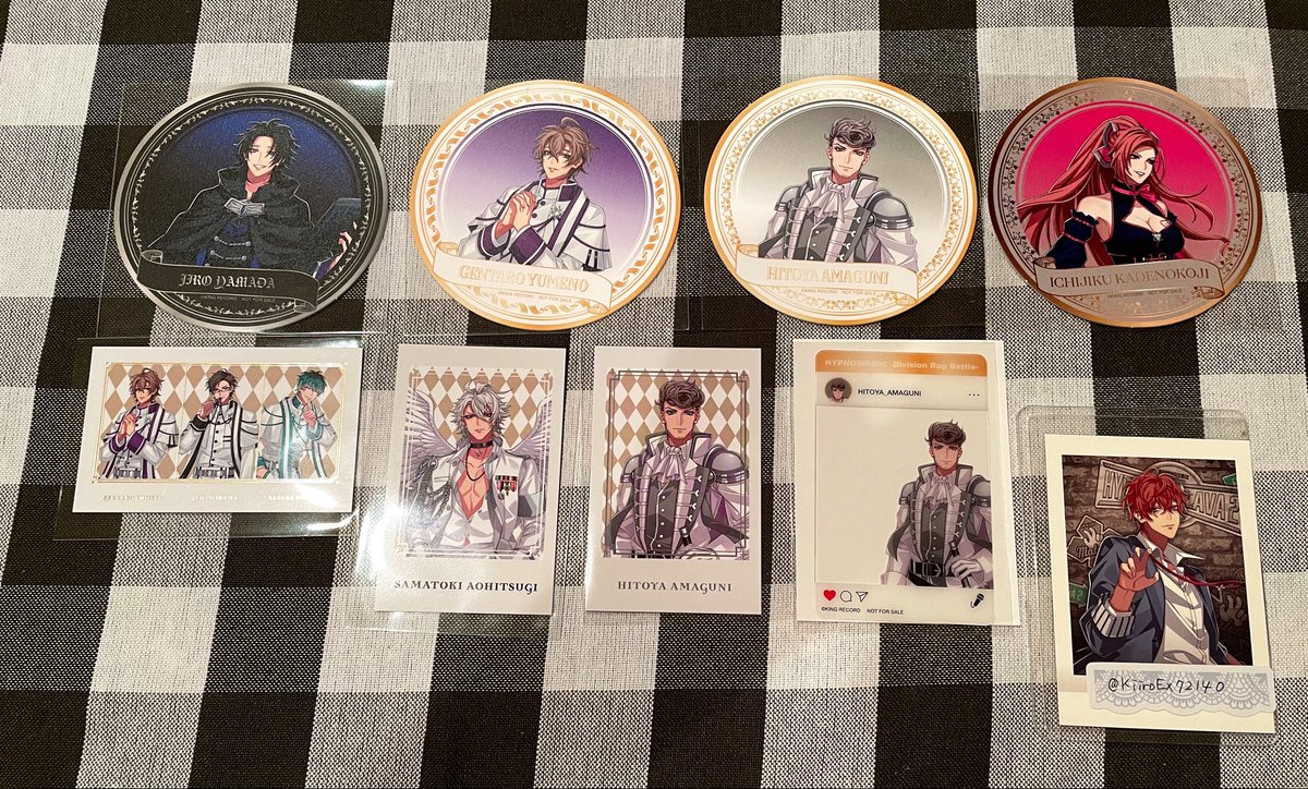 KiiroEx72140's tweet photo. ヒプノシスマイク ヒプマイ カフェ 9th 池袋 交換

提供▶︎
①コースター:二郎,幻太郎,獄,無花果
②チェキ:⭐︎左馬刻,獄,PRIEST
③クリアカード:獄
希望▶︎
①独歩
②⭐︎独歩,DARK MAGICIAN
③独歩or一二三
⭐︎は⭐︎とのみ

郵送交換希望/まとめて優先
検索からもどうぞ
⚠️Xプロフご一読下さい https://t.co/N4uHdPNnni