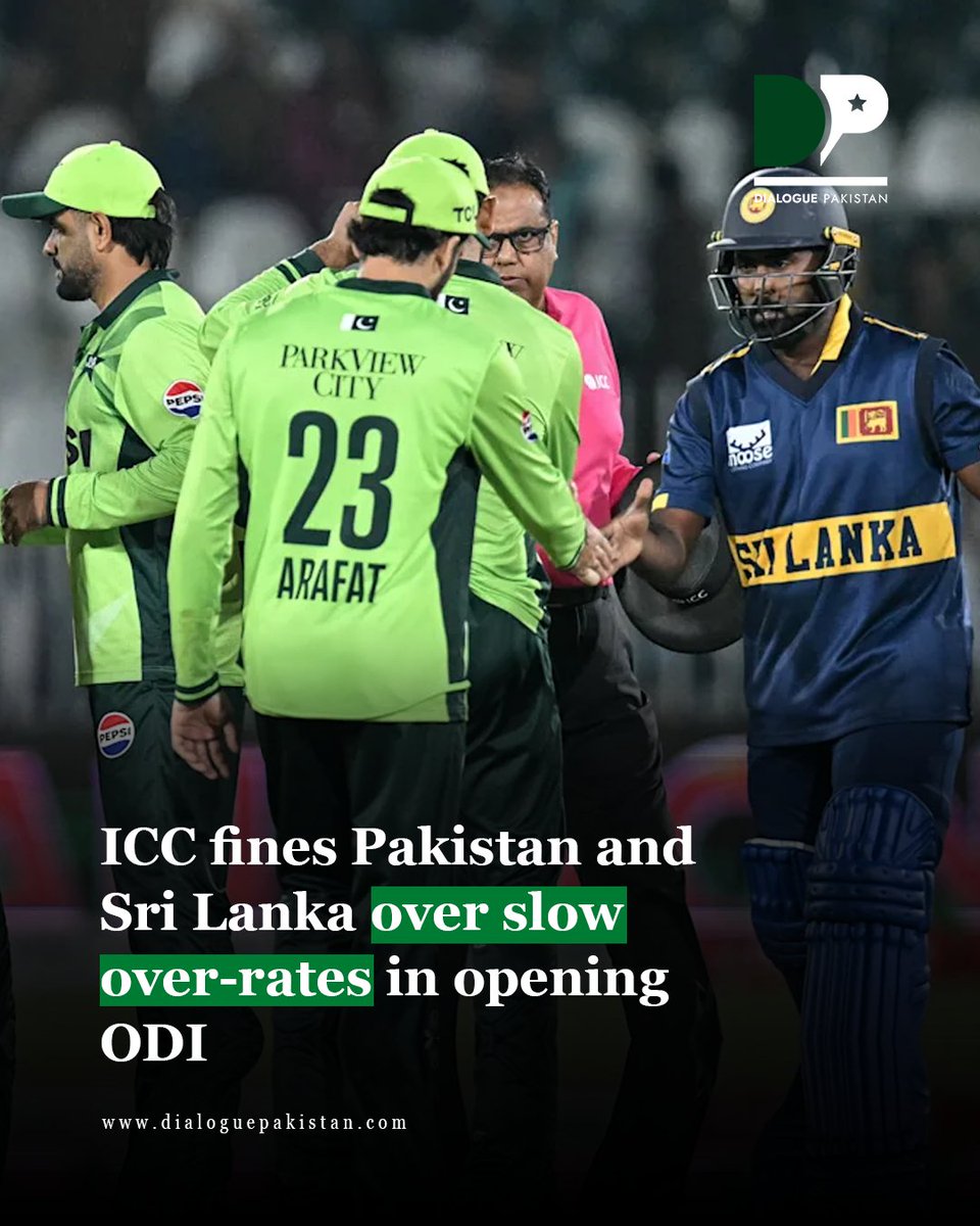DialoguePak's tweet photo. The International Cricket Council (ICC) has fined Pakistan and Sri Lanka for maintaining slow over-rates during the opening match of the ODI tri-series, featuring England, in Rawalpindi on Sunday.
https://t.co/tXpK8i5cnV
#DialoguePakistan #ICC #Fined #PAKvsSRI #ODITriSeries https://t.co/ohUoFTkBit
