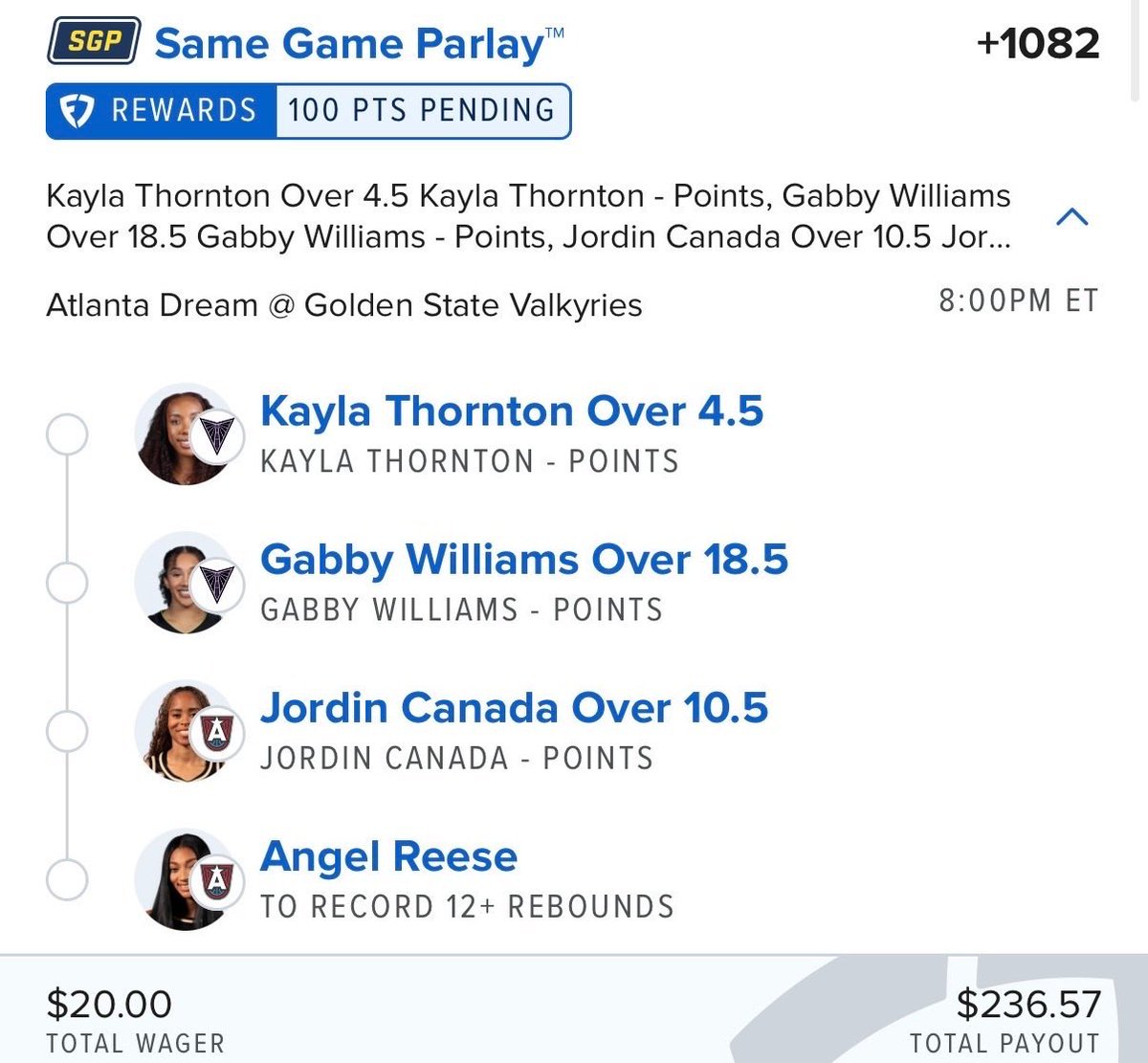Bigogbets's tweet photo. 🏀 WNBA FINALS LOTTO 💰🔥

$20 ➡️ $236 👀💸 WHO’S RIDING WITH US?!

@Playbook #WNBA #WNBAPicks #SportsBetting https://t.co/OIW3VHT4cL