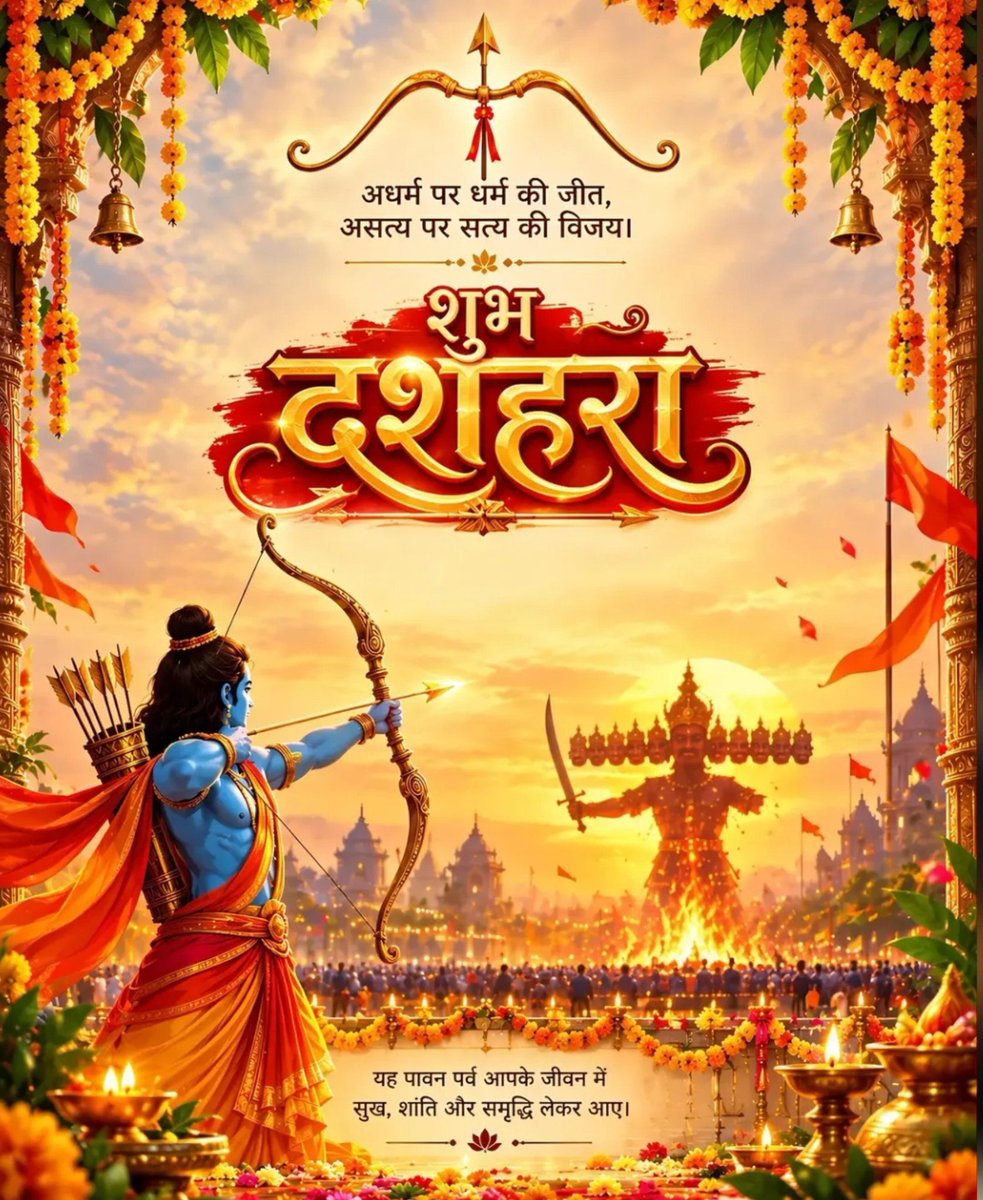 alokomji's tweet photo. अधर्म पर धर्म की विजय के प्रतीक दशहरा पर्व की हार्दिक शुभकामनाएं रावण को जलाइए राम को अपनाएंगे जय श्री राम बोलिए
#Vijayadashami #HappyDussehra2026 https://t.co/smUNYT9hTH
