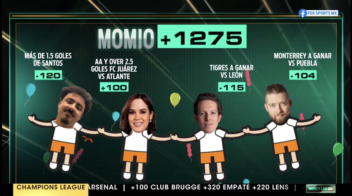 MoneyLineFOX's tweet photo. ¡ESTOY SOÑANDO! 😍⚽️

Hay jornanda doble de la mejor liga del mundo carajo, mañana arranca una nueva jornanda de Liga Mx 🇲🇽

Aquí el parlay que se armaron nuestros expertos 🤑

#MoneyLineShowFSMX https://t.co/Ci29FWE6yE