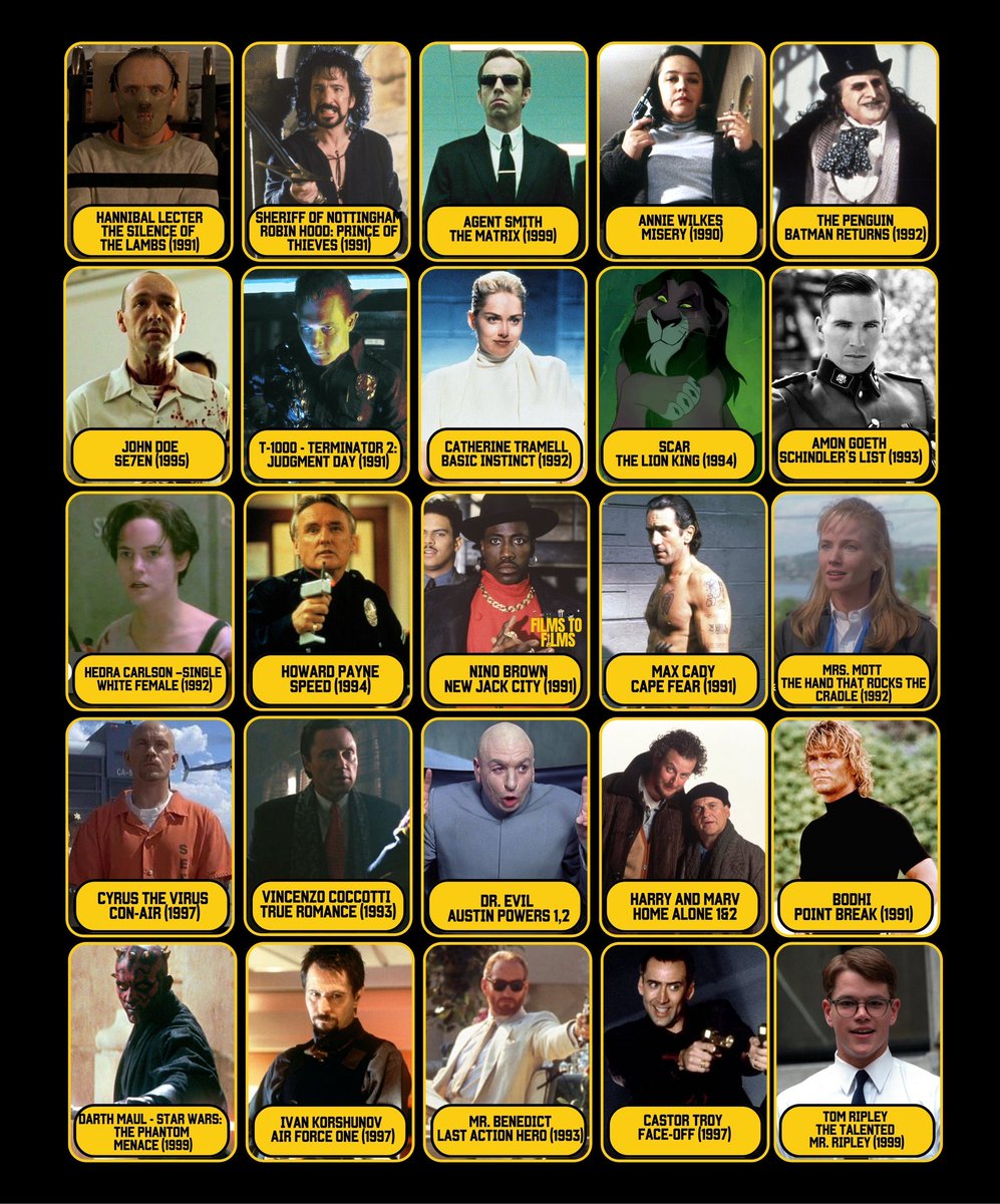 filmstofilms_'s tweet photo. The Greatest Movie Villains Of The 1990s. https://t.co/2ceZyWh6ks