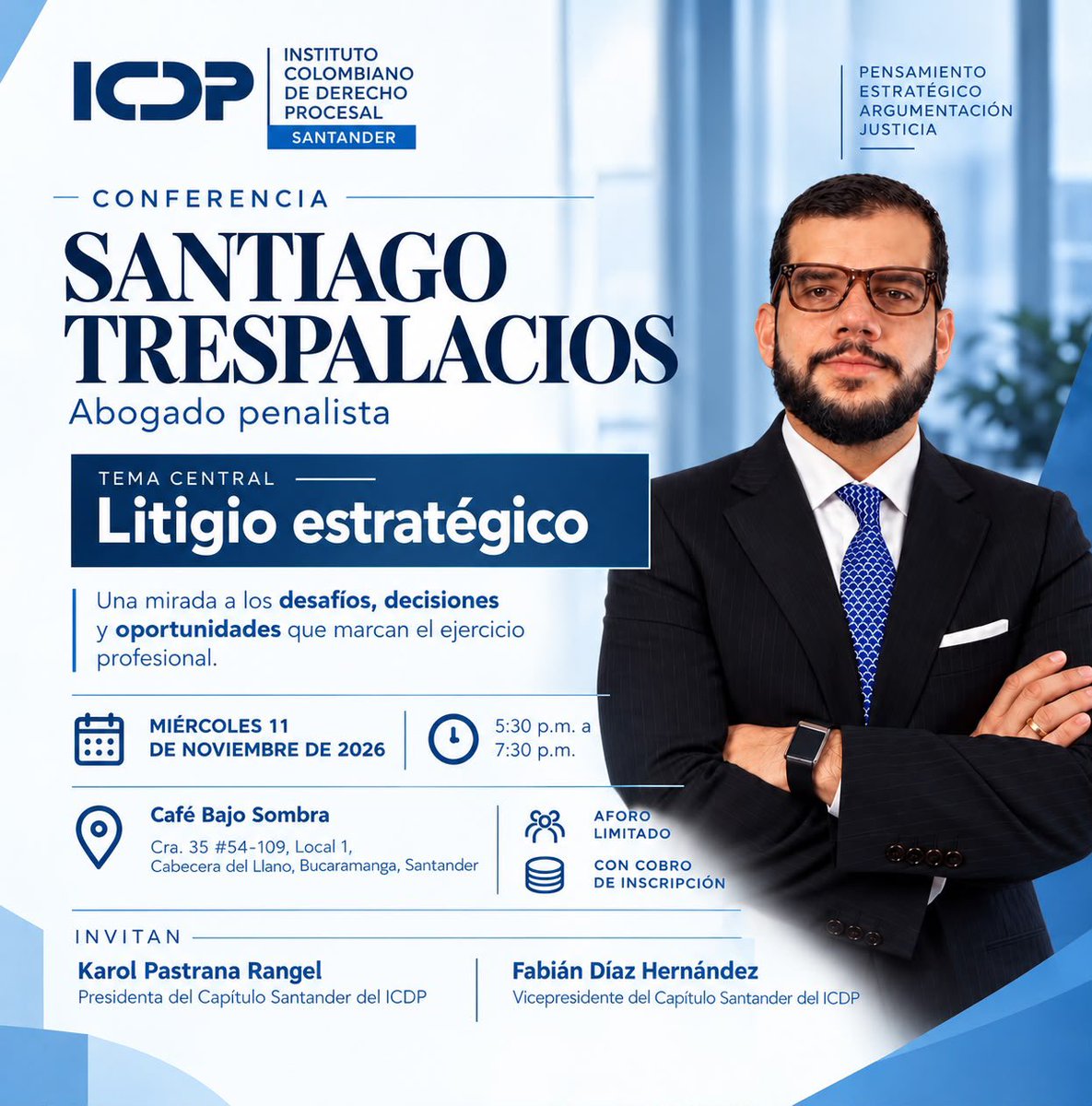 SoyDefensor's tweet photo. Muy agradecido con el Instituto Colombiano de Derecho Procesal - Capítulo Santander - por esta invitación para conversar sobre litigio estratégico y garantismo penal.

¡Nos vemos! https://t.co/hNfflz1Sni