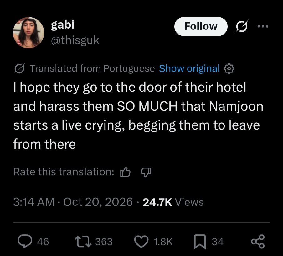 kookyun's tweet photo. This constant fantasization of harassing BTS especially Namjoon over things that are just not controlled by them makes me mad , I genuinely hate you all https://t.co/oMRxwKCvix