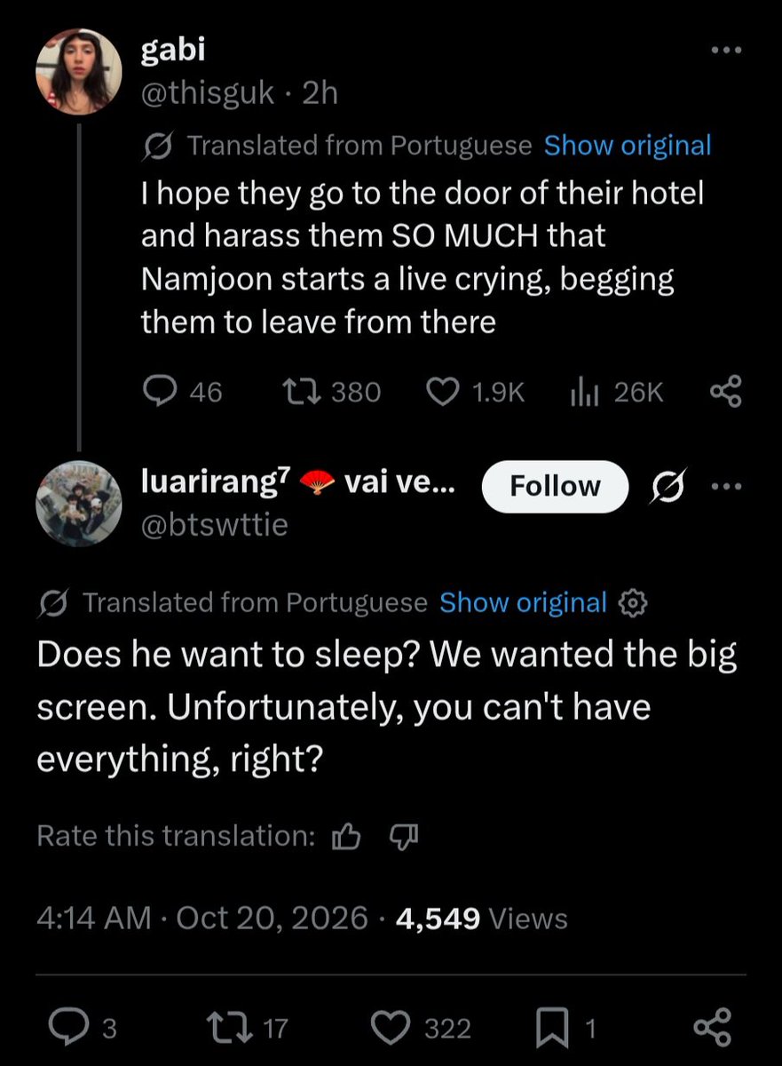 kookyun's tweet photo. This constant fantasization of harassing BTS especially Namjoon over things that are just not controlled by them makes me mad , I genuinely hate you all https://t.co/oMRxwKCvix