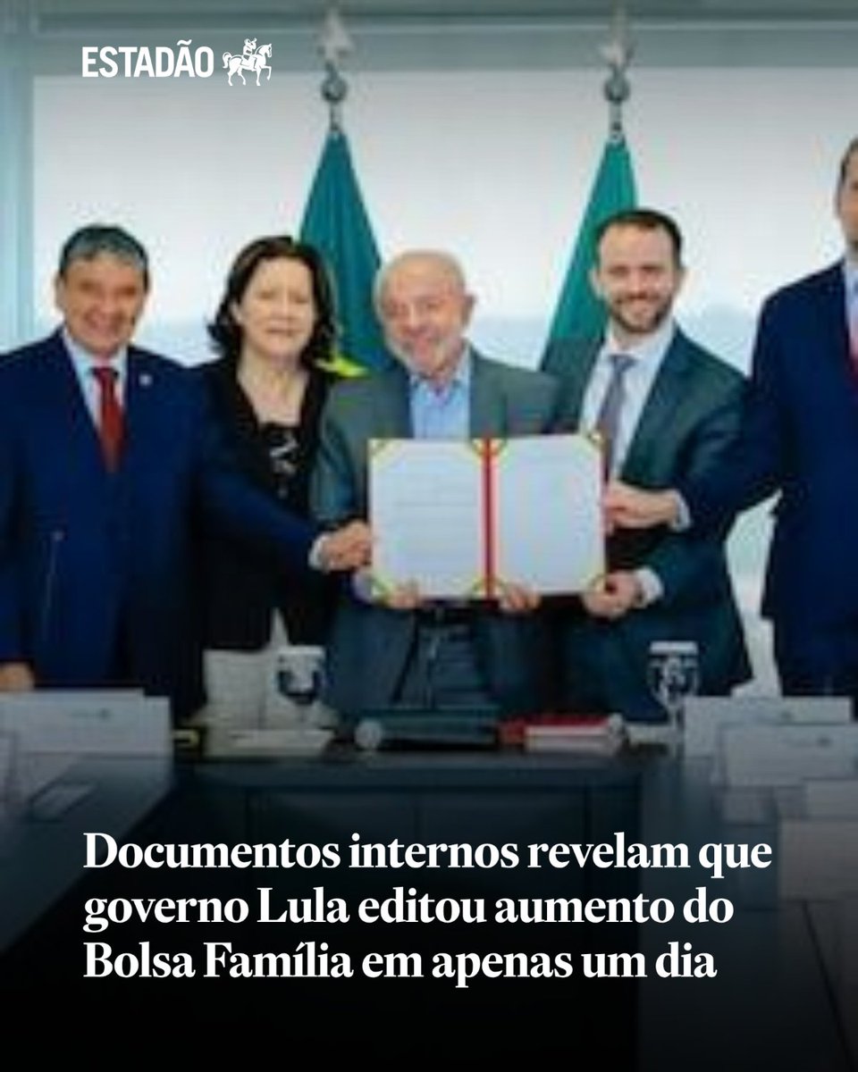 Estadao's tweet photo. Documentos internos revelam que governo Lula editou aumento do Bolsa Família em apenas um dia | Reajuste foi anunciado a 17 dias do primeiro turno das eleiçõe e processo tramitou fora do sistema tradicional do governo com autorização do Planalto; ... https://t.co/DiaDV00kKR https://t.co/89MjTAsj5j