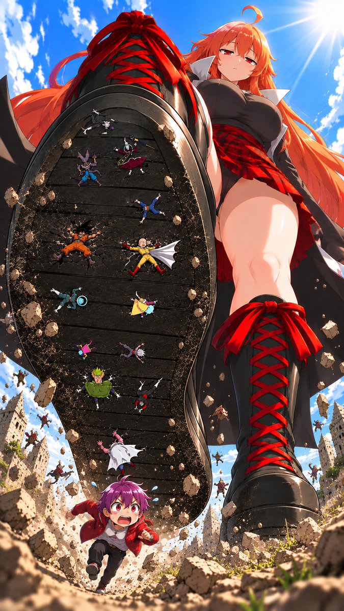 CHelleaven's tweet photo. Just saw your post @ChibiReviews you better RUN little BUG! 😁 

One punch man never loses?

That's the whole point of his manga huh?!

Seems like he's taking a BIG L under my boot!

Haha.

I'm the queen of all manga and the biggest Giantess Kaiju girl of them all!

Now bow..😈 https://t.co/0ajBdHA3L1