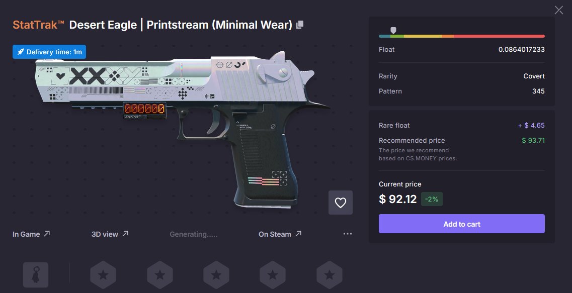 LarpMp3's tweet photo. @csmoneytrade StatTrak™ Desert Eagle | Printstream (Minimal Wear) https://t.co/R4ogytJhiE