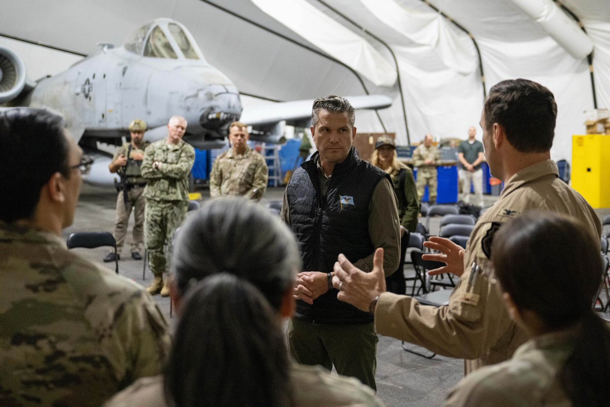SecWar's tweet photo. As always, it was an honor to visit our warfighters in @CENTCOM today. The best of our country, on a historic mission. Godspeed. https://t.co/UO094Mvw1e