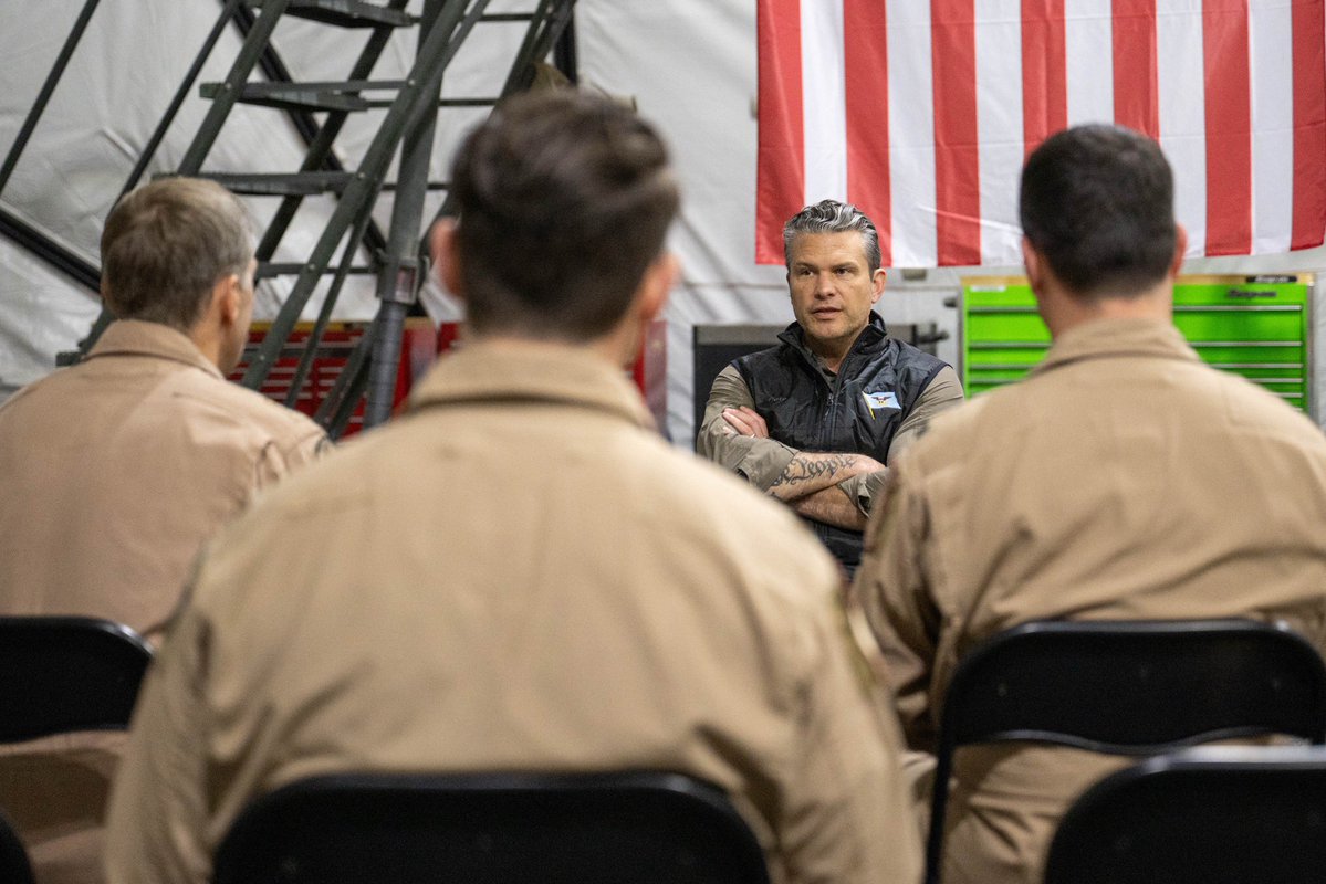 SecWar's tweet photo. As always, it was an honor to visit our warfighters in @CENTCOM today. The best of our country, on a historic mission. Godspeed. https://t.co/UO094Mvw1e
