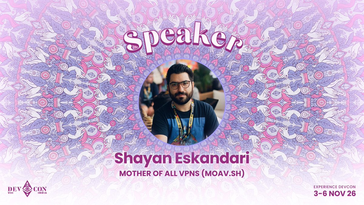 EFDevcon's tweet photo. What happens to decentralized systems when the internet itself goes dark?

At Devcon 8, @sbetamc shares how Iran’s internet blackouts pushed him to build censorship-resistant infrastructure, and why internet freedom starts at the access layer. 

Join him in Mumbai, Nov 3-6. https://t.co/oMJ1GNRtAR