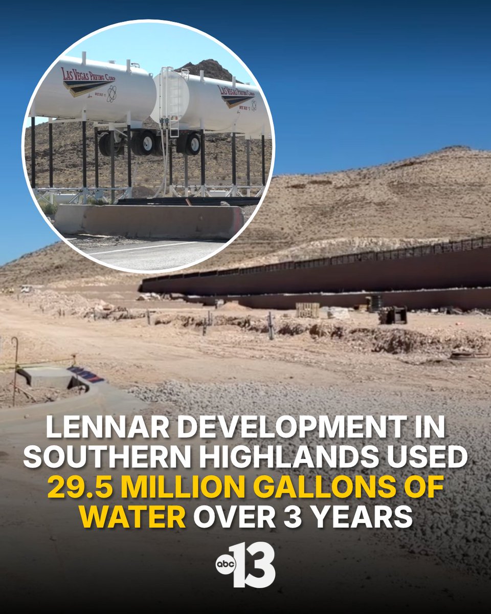 KTNV's tweet photo. A Southern Highlands development used 29.5 million gallons of water over three calendar years, prompting questions from a nearby homeowner.

Southwest Las Vegas reporter Shakeria Hawkins has the story at the 🔗 in our bio. https://t.co/4knWD7APUu