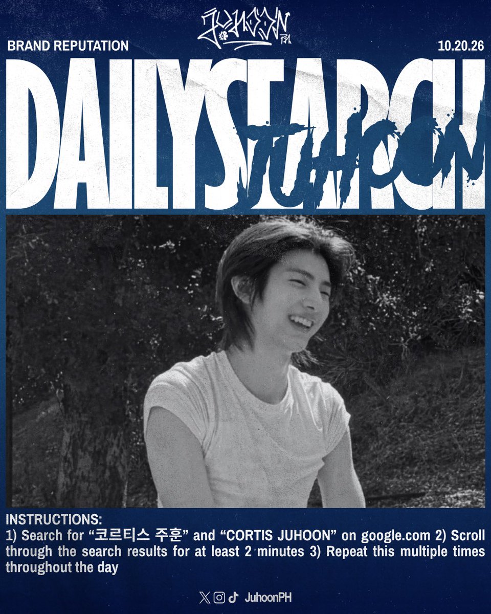 JuhoonPH's tweet photo. 🔔[261020] JUHOON Daily Brand Reputation - Google

>  Search for “코르티스 주훈” and “CORTIS JUHOON” on https://t.co/N71EiLOGsf
>  Scroll through the search results for at least 2 minutes

🎯Goal: 50  Proofs
Drop proofs below ⬇️

#JUHOON #주훈
#CORTIS #코르티스
#ジュフン #金主训 https://t.co/swzlUD726E