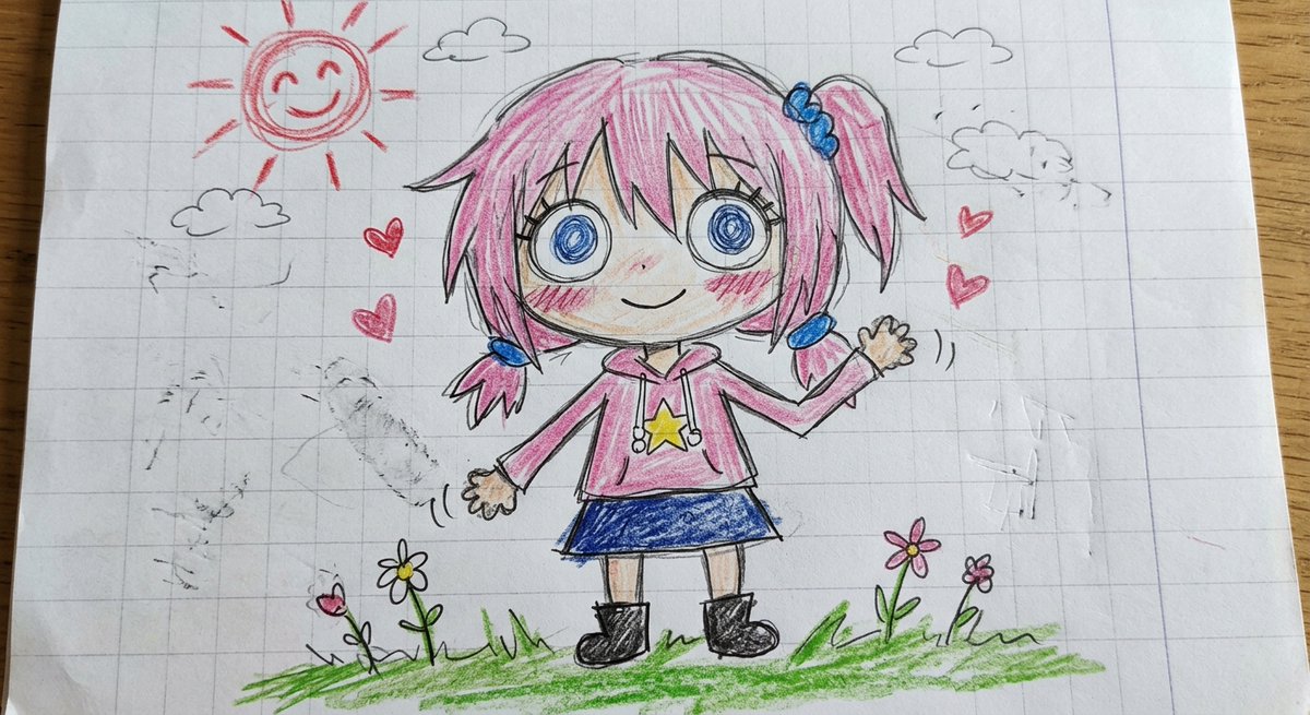 NAITOTokihiro's tweet photo. 絵がヘタな人が描いた「萌え系の小さくて可愛い女の子」の絵を生成して by Gemini https://t.co/dS0nEuQD1W